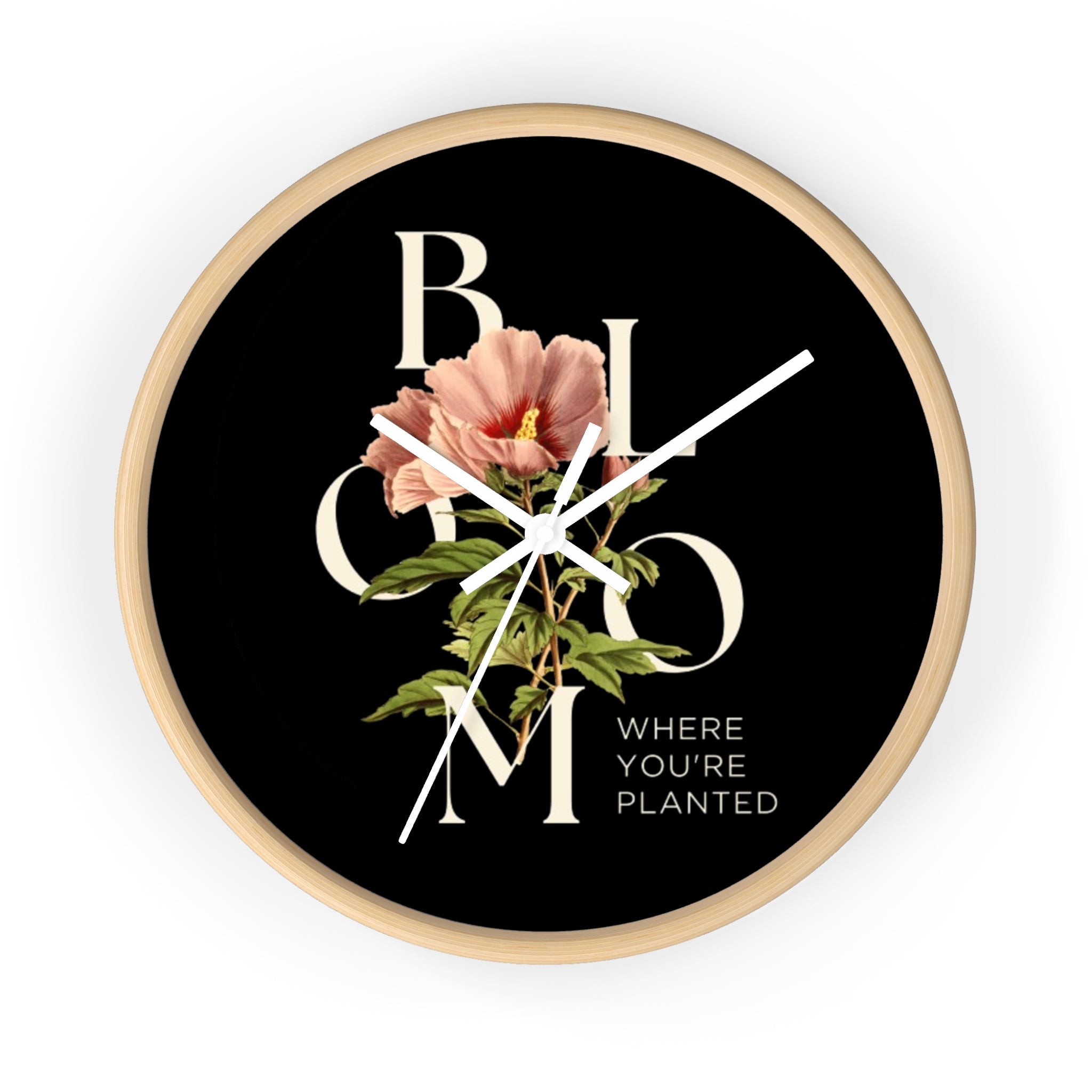 Floral Wall Clock: Bloom Where You’re Planted, Home Decor, Gifts for Plant Lovers, Motivational Wall Art, Modern Timepiece, Flower Design