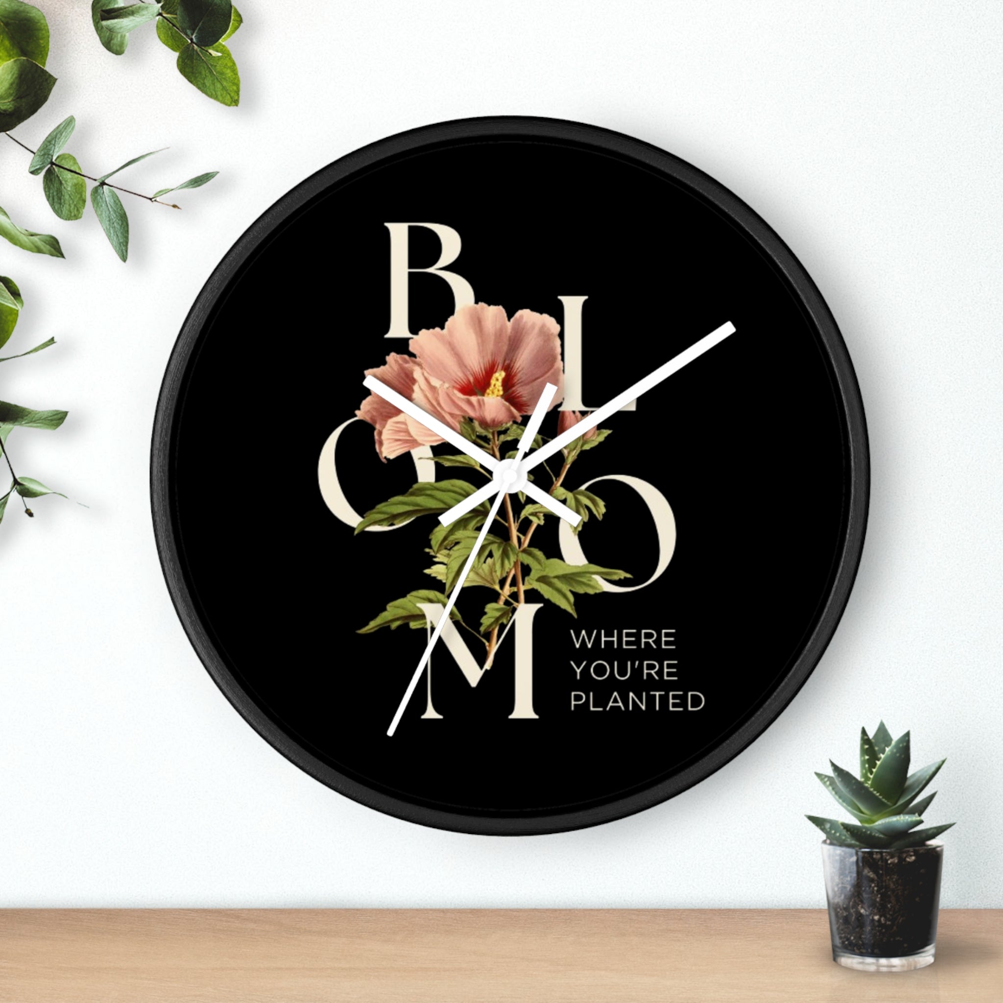Floral Wall Clock: Bloom Where You’re Planted, Home Decor, Gifts for Plant Lovers, Motivational Wall Art, Modern Timepiece, Flower Design