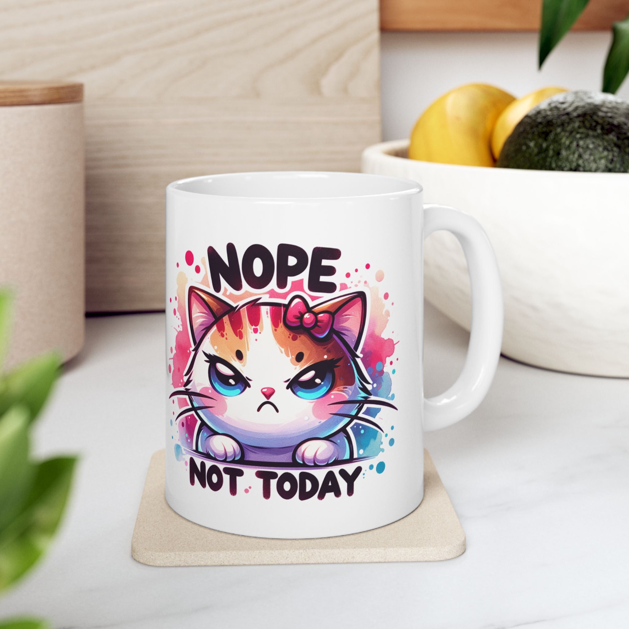 Nope Not Today Cat Ceramic Mug  Colorful 11oz & 15oz Coffee Cup