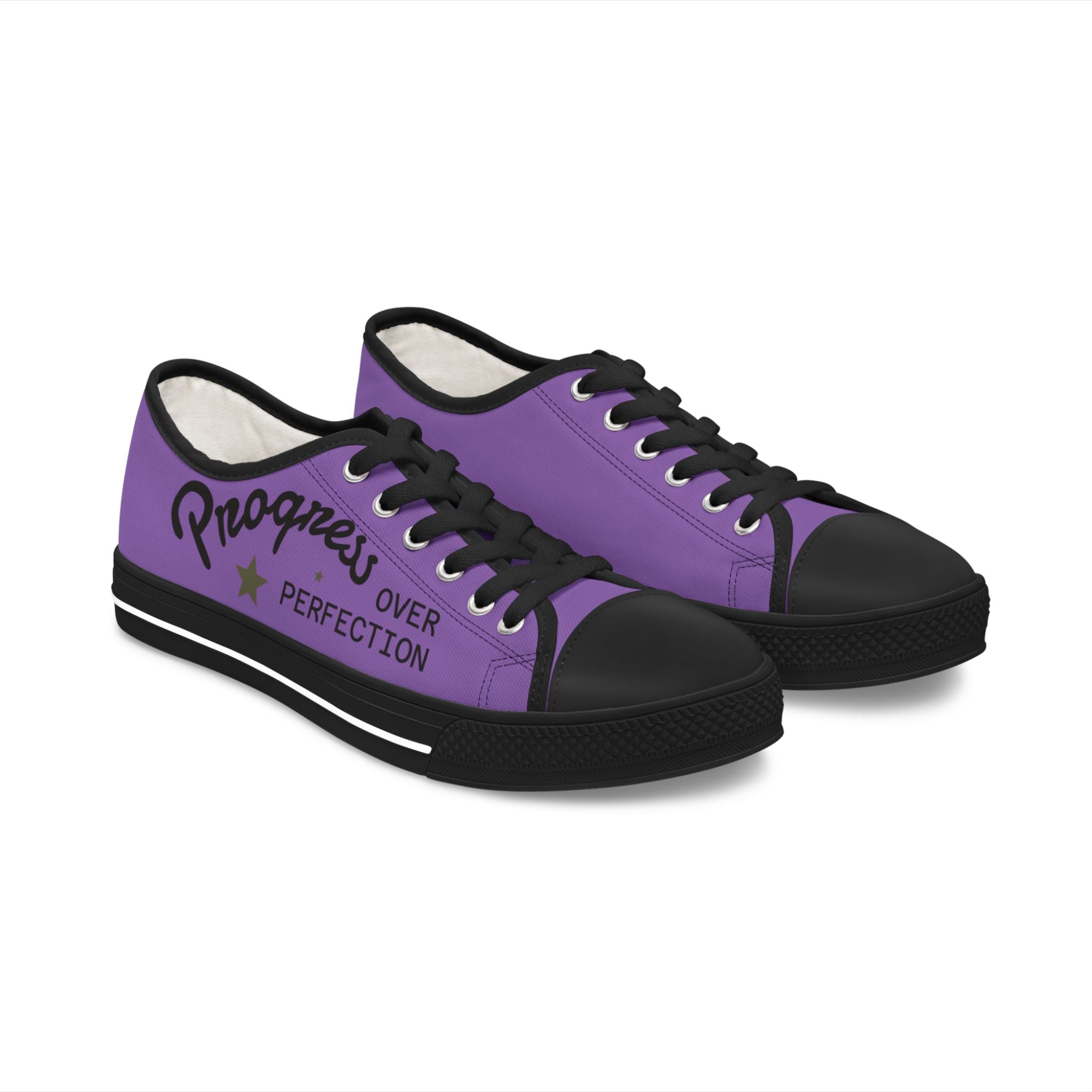 Violet Stylish Women's Low Top Sneakers - Casual, Comfortable, Everyday Wear, Perfect for Summer, Striped Sneakers, Trendy Footwear **Progress Over Perfection"