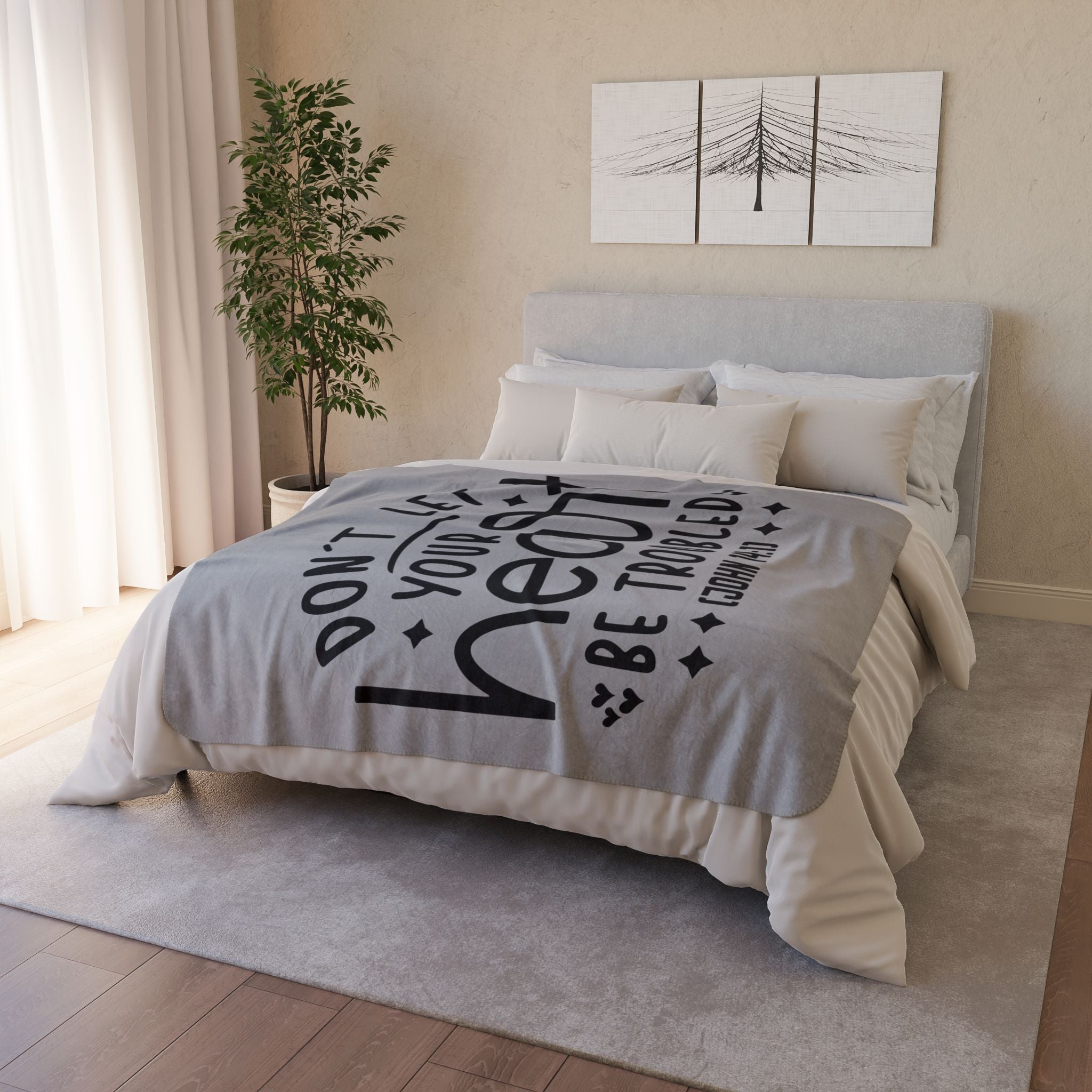 Inspirational Fleece Sherpa Blanket - 'Don't Let Your Heart Be Troubled' (John 14:1) - Cozy Comfort for Home & Gifts