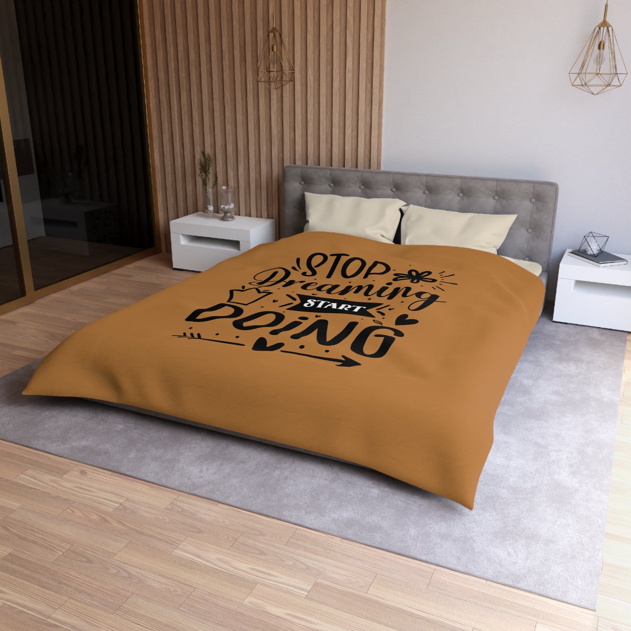 Inspirational Microfiber Duvet Cover - "Stop Dreaming Start Doing" - Cozy Home Decor for Motivated Dreamers