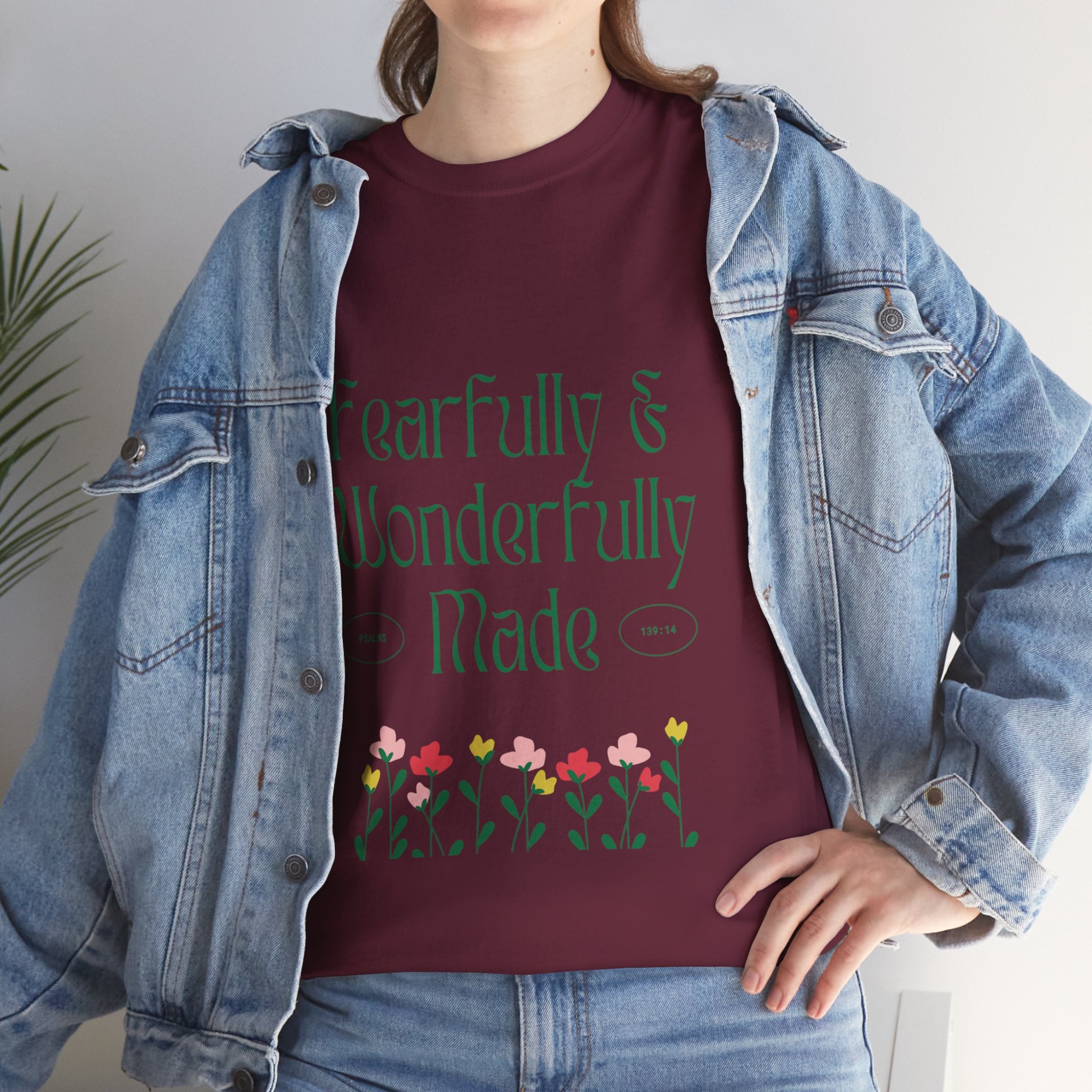 Fearfully & Wonderfully Made Unisex Cotton Tee – Inspirational Floral T-Shirt