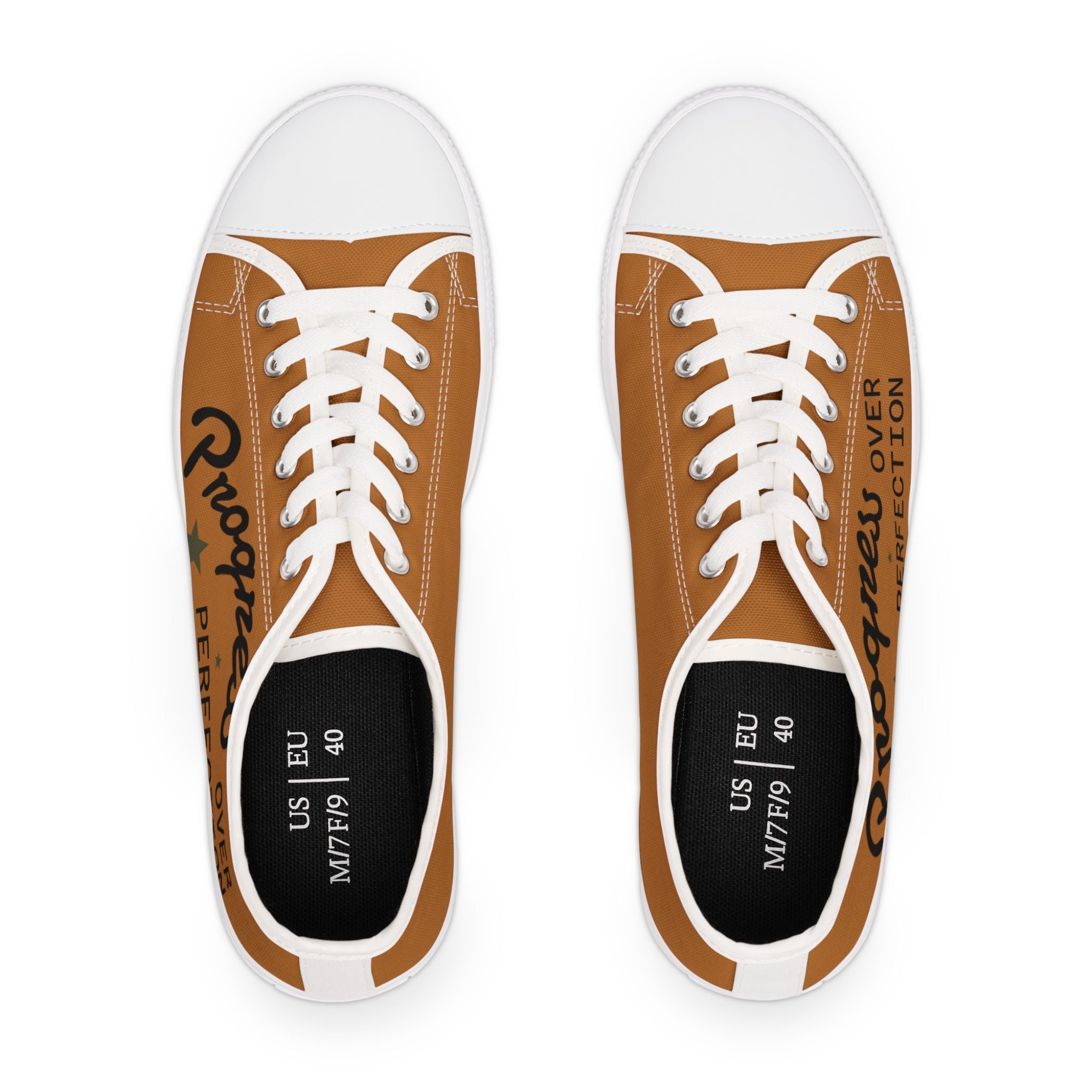 Brown Stylish Women's Low Top Sneakers - Casual, Comfortable, Everyday Wear, Perfect for Summer, Striped Sneakers, Trendy Footwear **Progress Over Perfection"