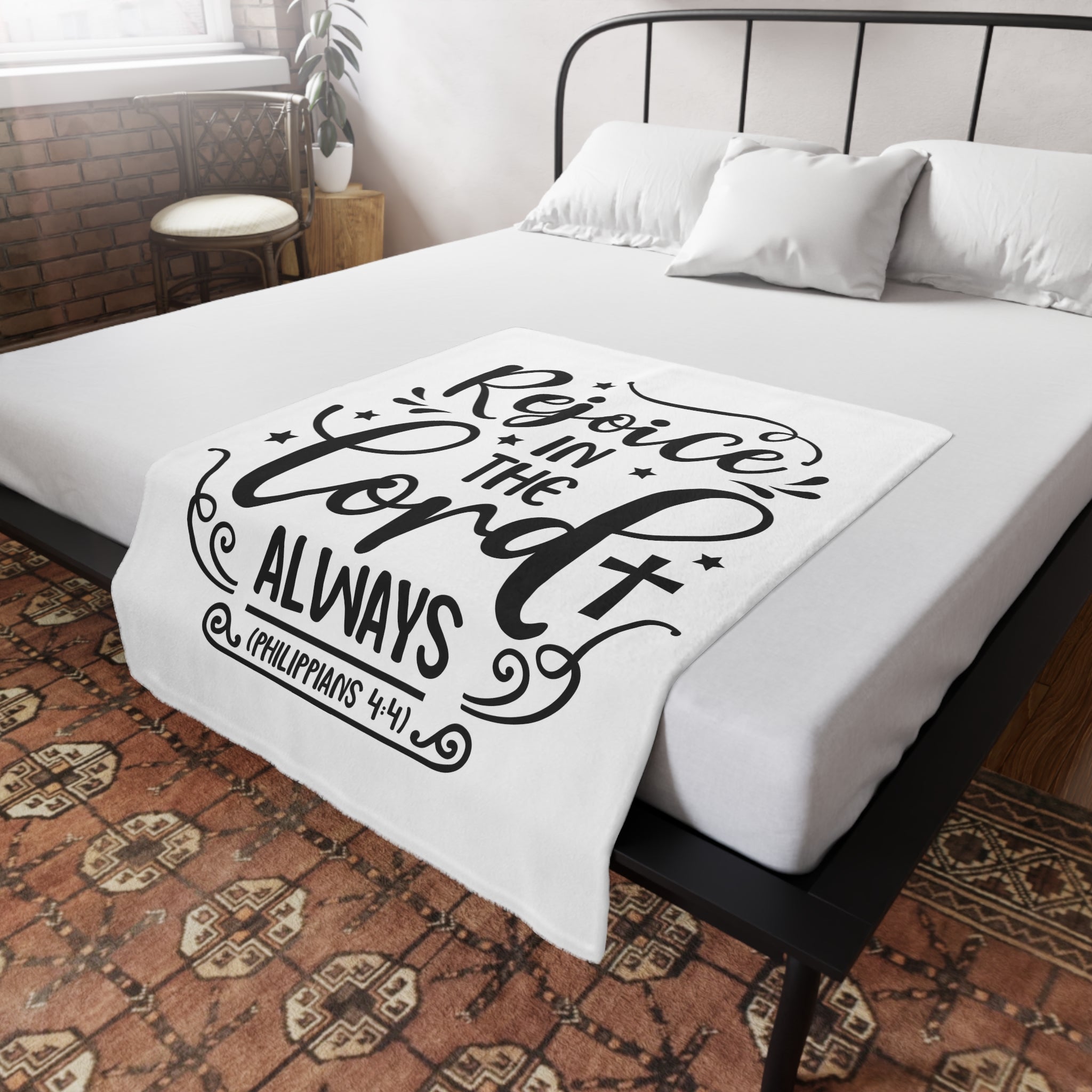 Inspirational Plush Fleece Blanket - 'Rejoice in the Lord Always'