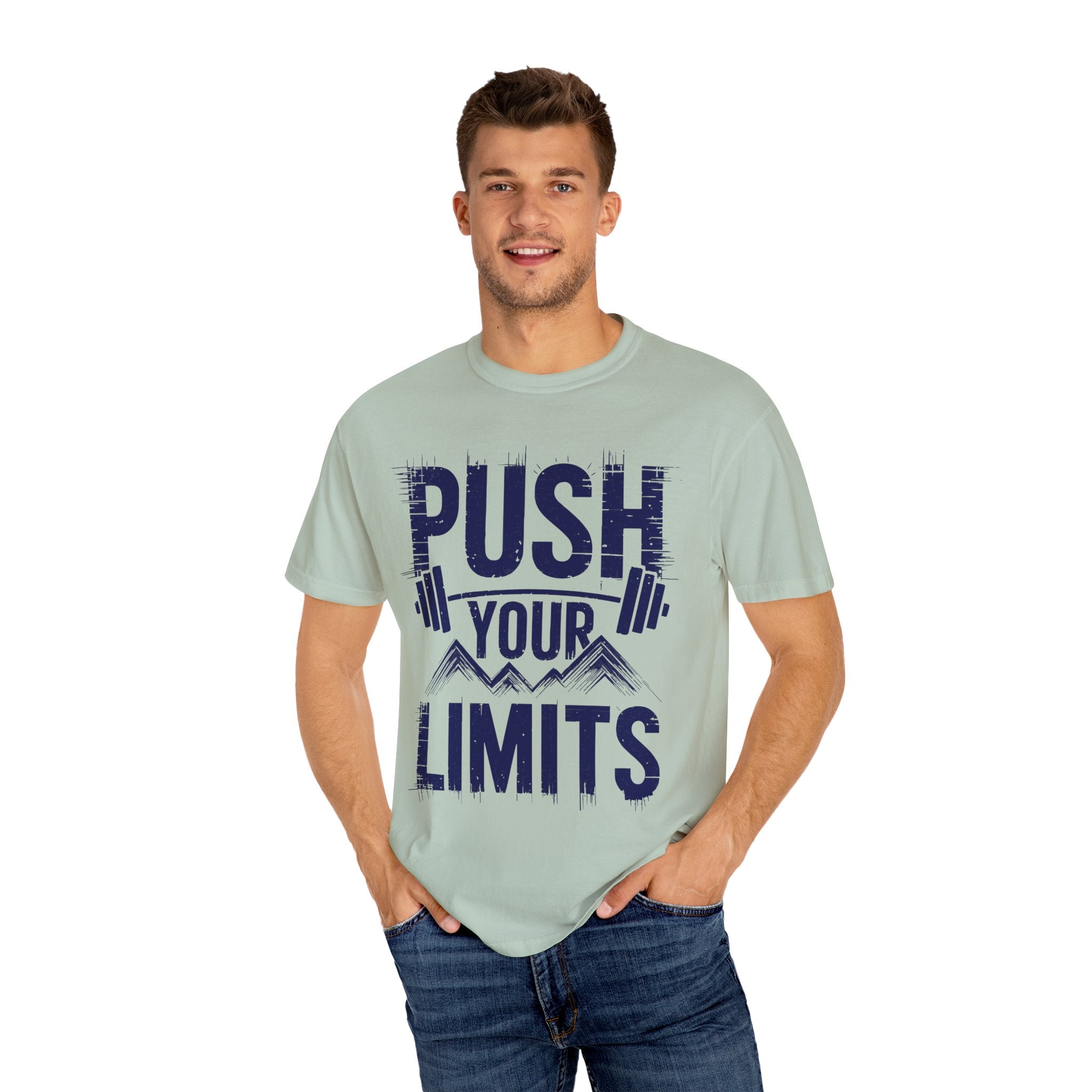 Motivational Workout T-Shirt | 'Push Your Limits' Design | Unisex Garment-Dyed Tee