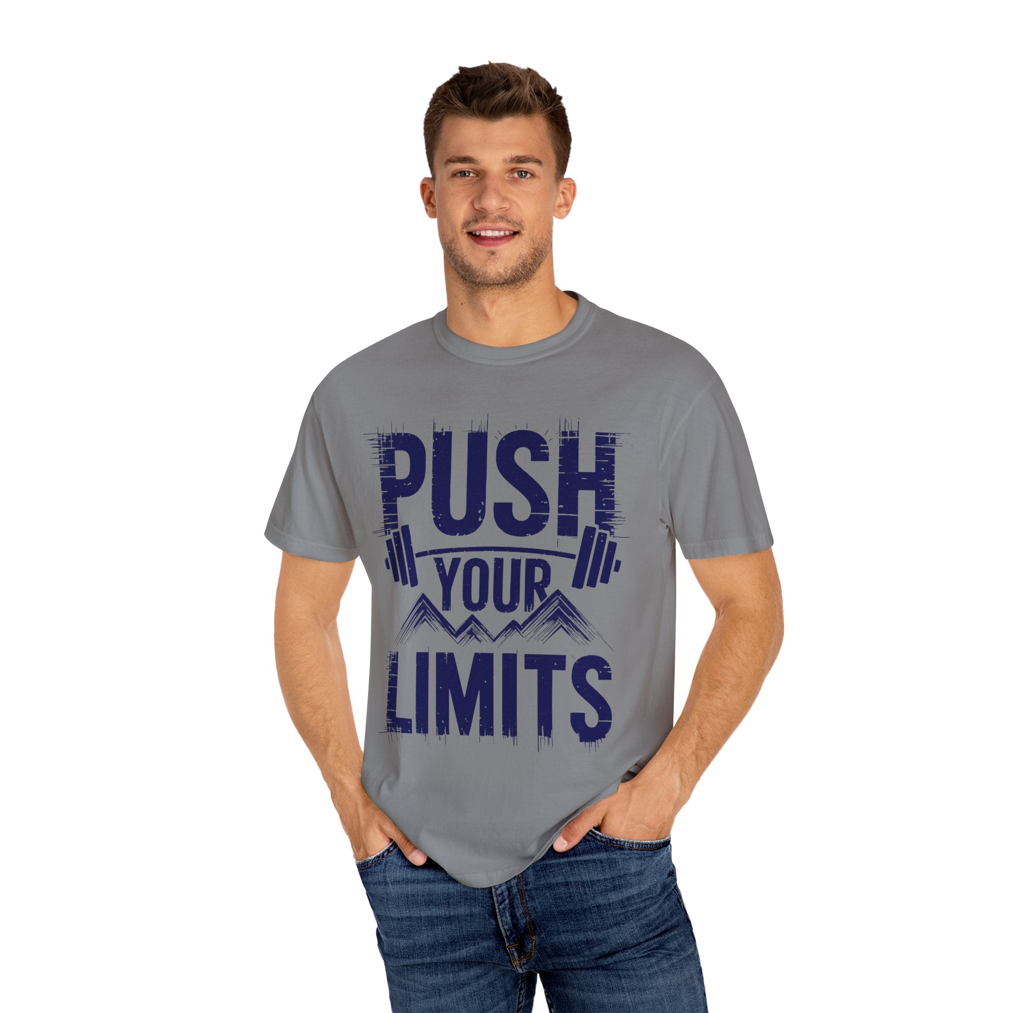 Motivational Workout T-Shirt | 'Push Your Limits' Design | Unisex Garment-Dyed Tee