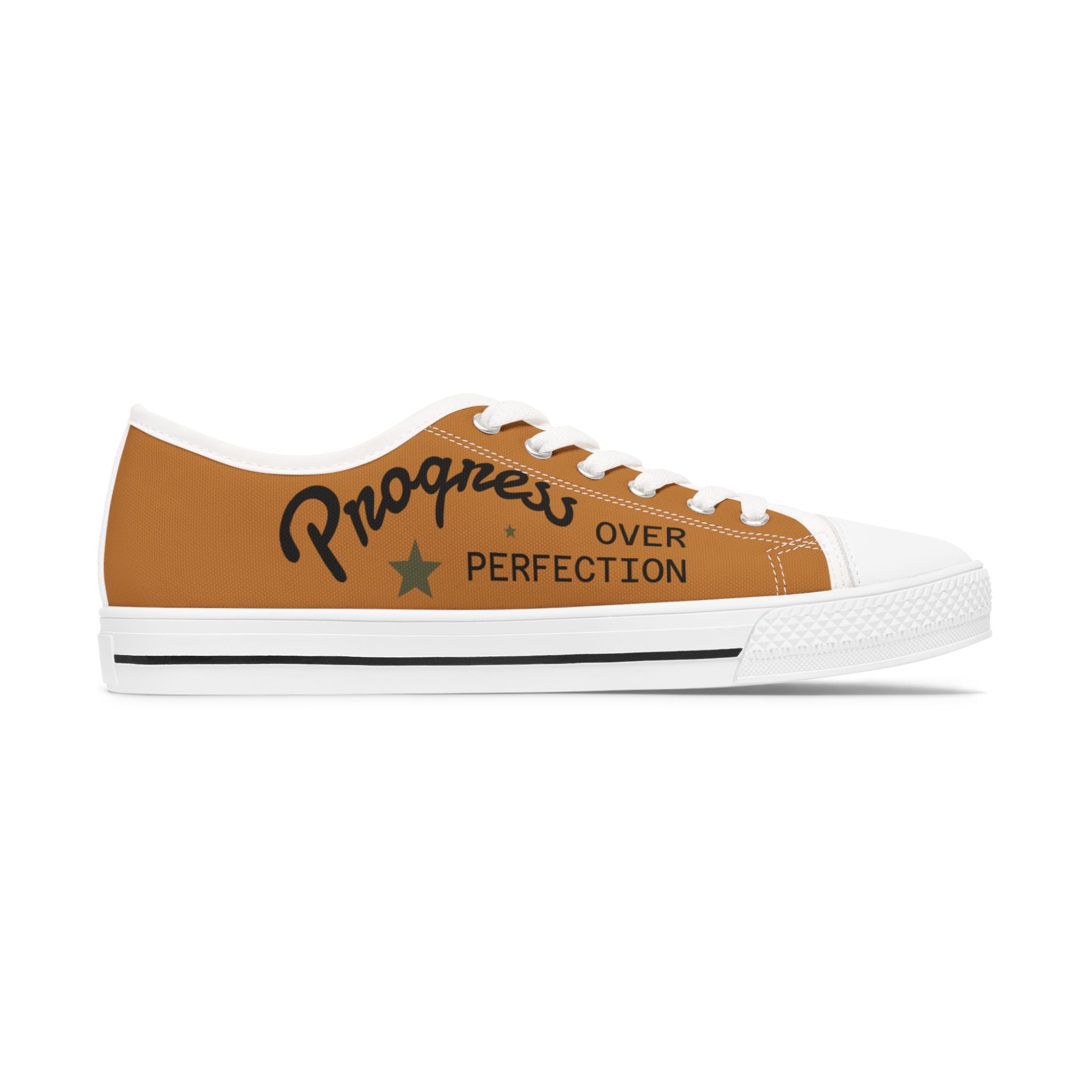 Brown Stylish Women's Low Top Sneakers - Casual, Comfortable, Everyday Wear, Perfect for Summer, Striped Sneakers, Trendy Footwear **Progress Over Perfection"