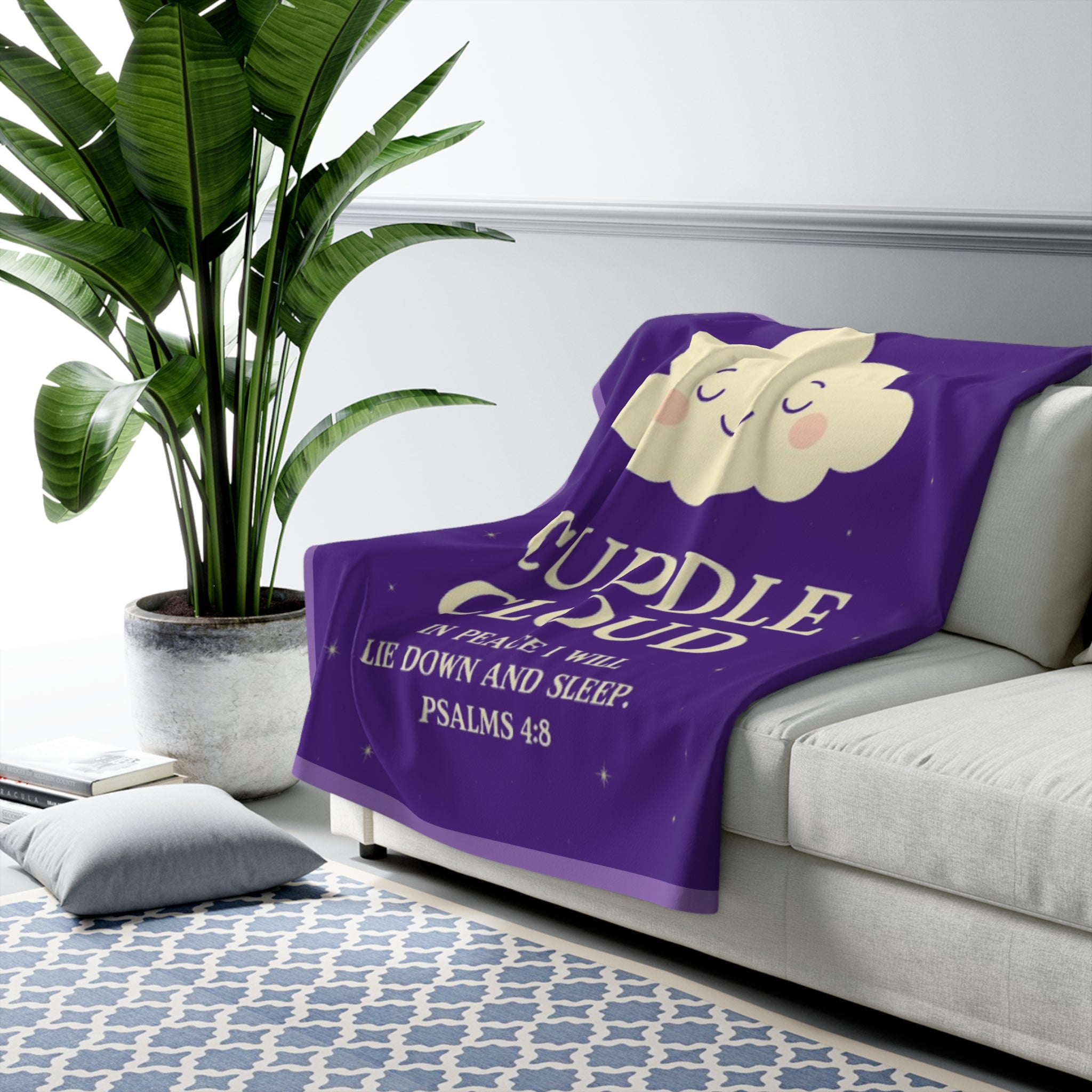 🟣 Cozy Sherpa Fleece Blanket, Cute Cuddle Cloud Design, Perfect for Gifts, Home Decor, Snuggling, Comfort