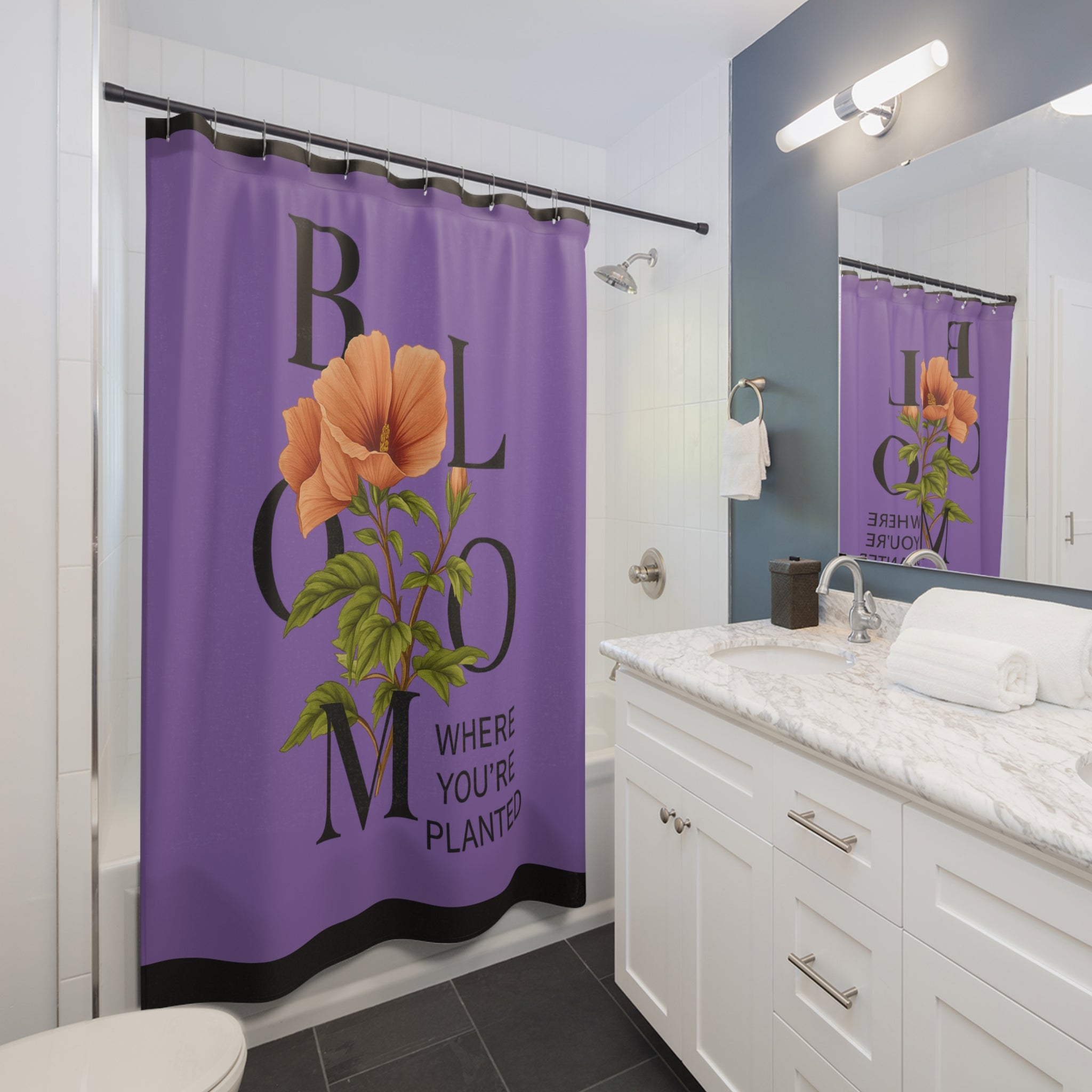 Vibrant Floral Purple Shower Curtain, Bathroom Decor, Home Accessories, Gift for Her, Tropical Theme, Indoor Plants