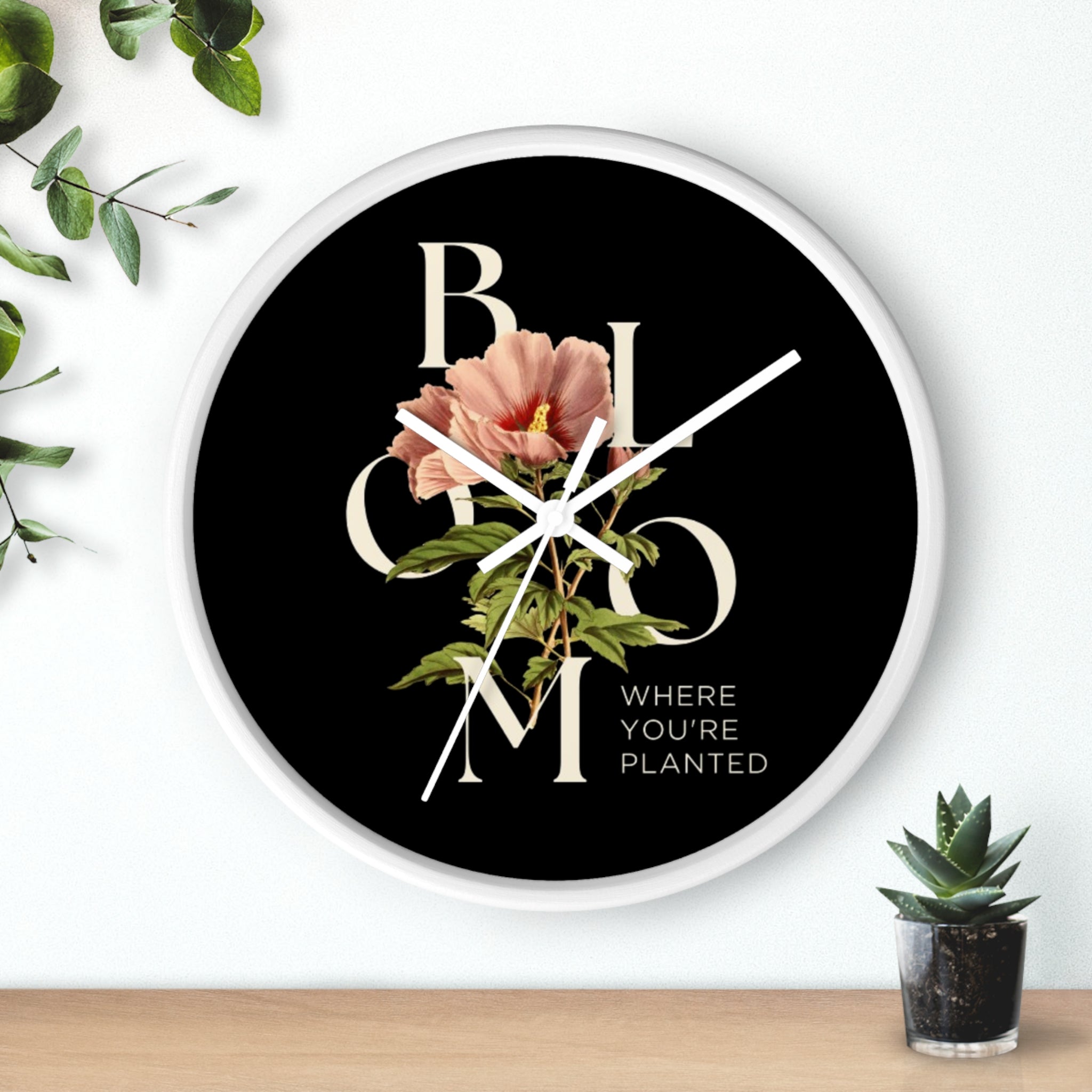 Floral Wall Clock: Bloom Where You’re Planted, Home Decor, Gifts for Plant Lovers, Motivational Wall Art, Modern Timepiece, Flower Design