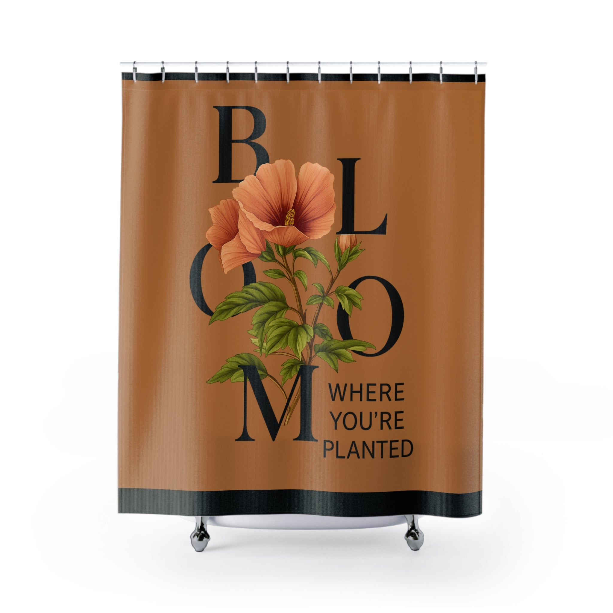 Vibrant Floral Brown Shower Curtain, Bathroom Decor, Home Accessories, Gift for Her, Tropical Theme, Indoor Plants