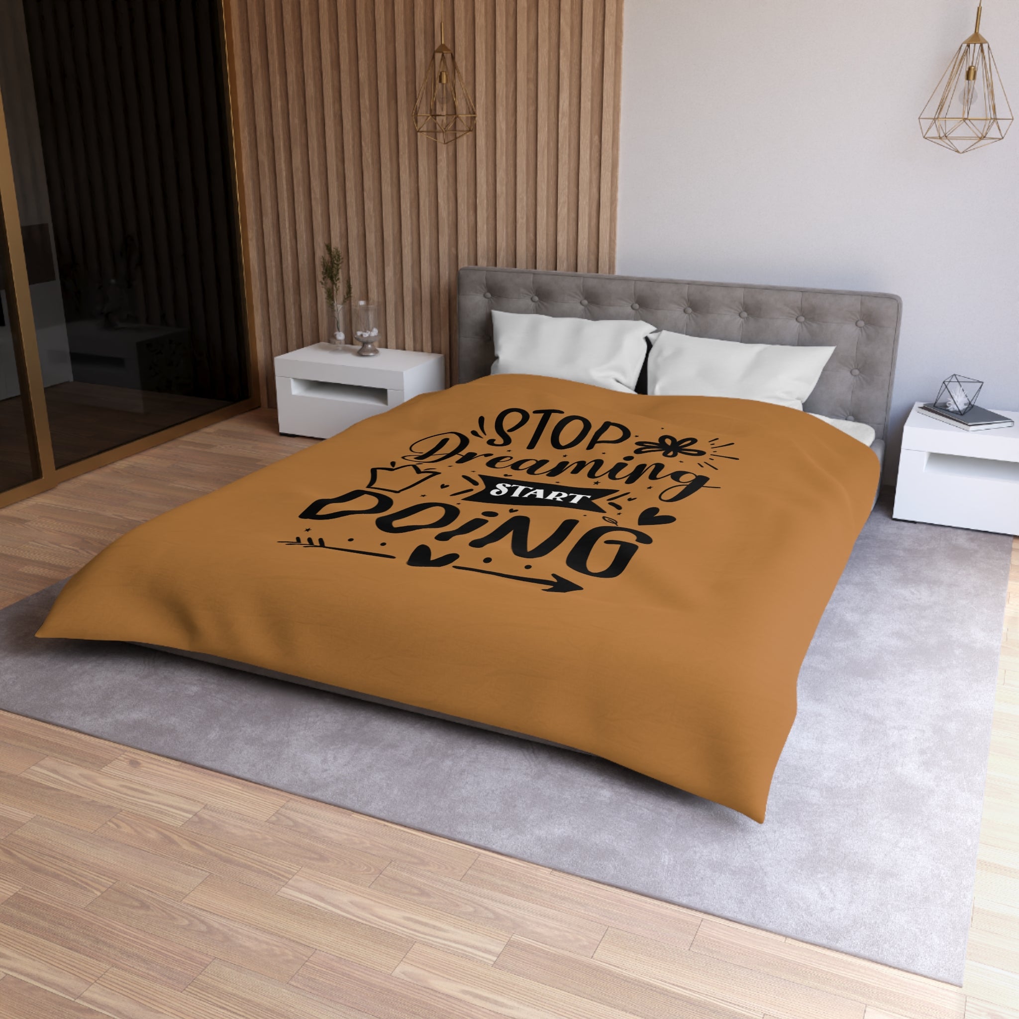 Inspirational Microfiber Duvet Cover - "Stop Dreaming Start Doing" - Cozy Home Decor for Motivated Dreamers