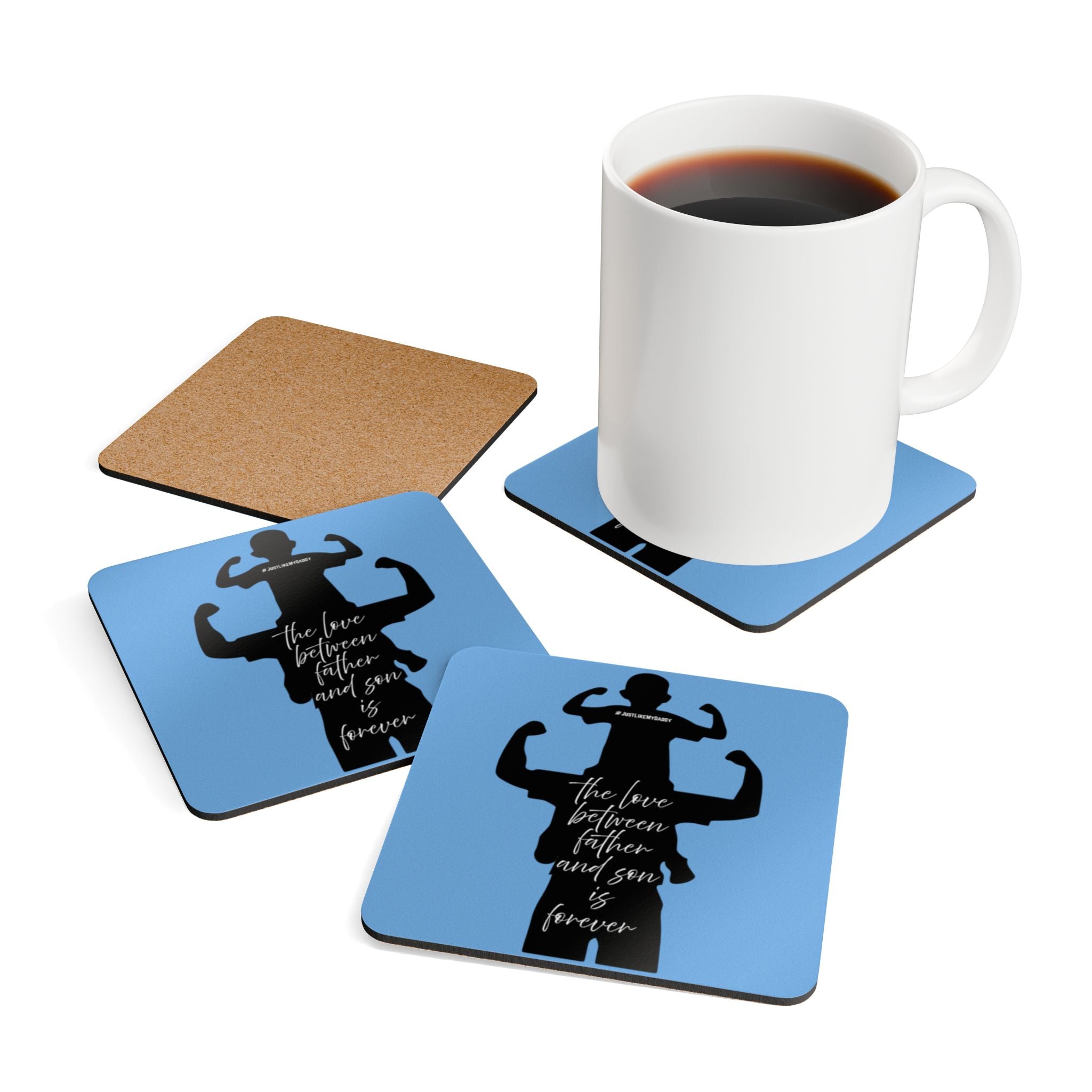 Father-Son Love Cork Coaster Set, Rustic Home Decor, Gift for Dad, Family Celebrations, Unique Housewarming Gift, Personalized Coasters