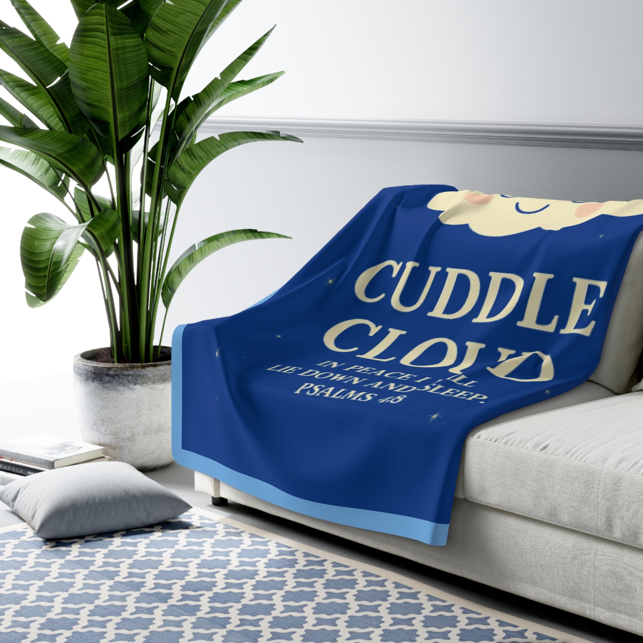 🔵 Cozy Sherpa Fleece Blanket, Cute Cuddle Cloud Design, Perfect for Gifts, Home Decor, Snuggling, Comfort