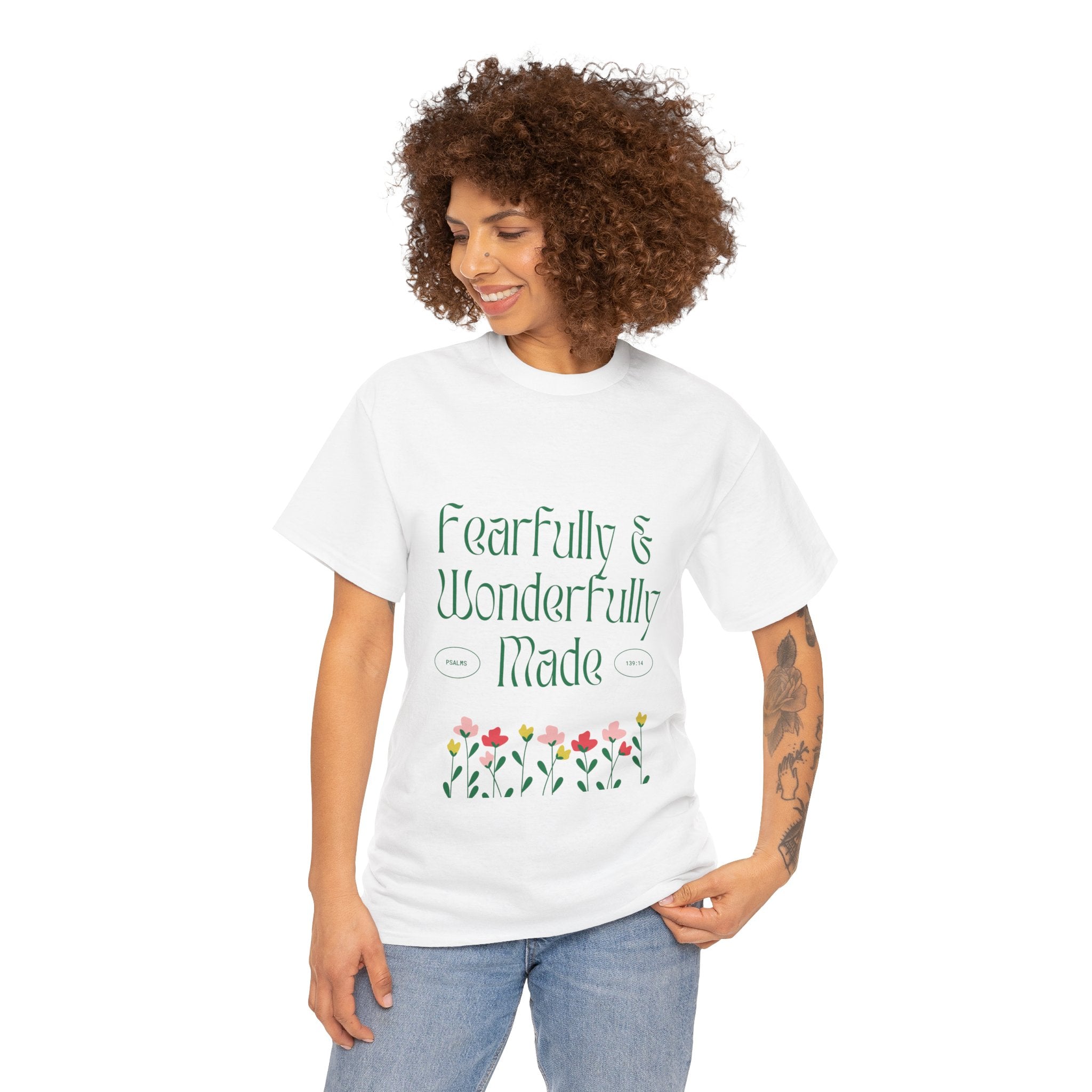 Fearfully & Wonderfully Made Unisex Cotton Tee – Inspirational Floral T-Shirt