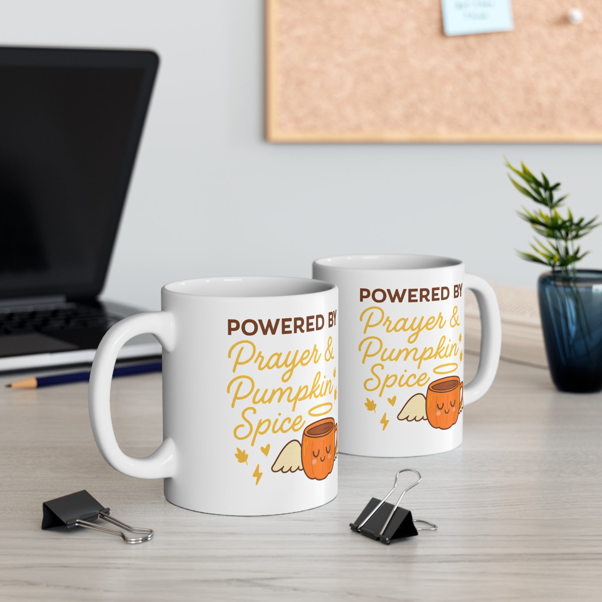 Powered by Prayer & Pumpkin Spice Mug, Fall Coffee Cup, Autumn Gift, Cozy Kitchen Decor, Thanksgiving Mug, Spooky Season Drinkware