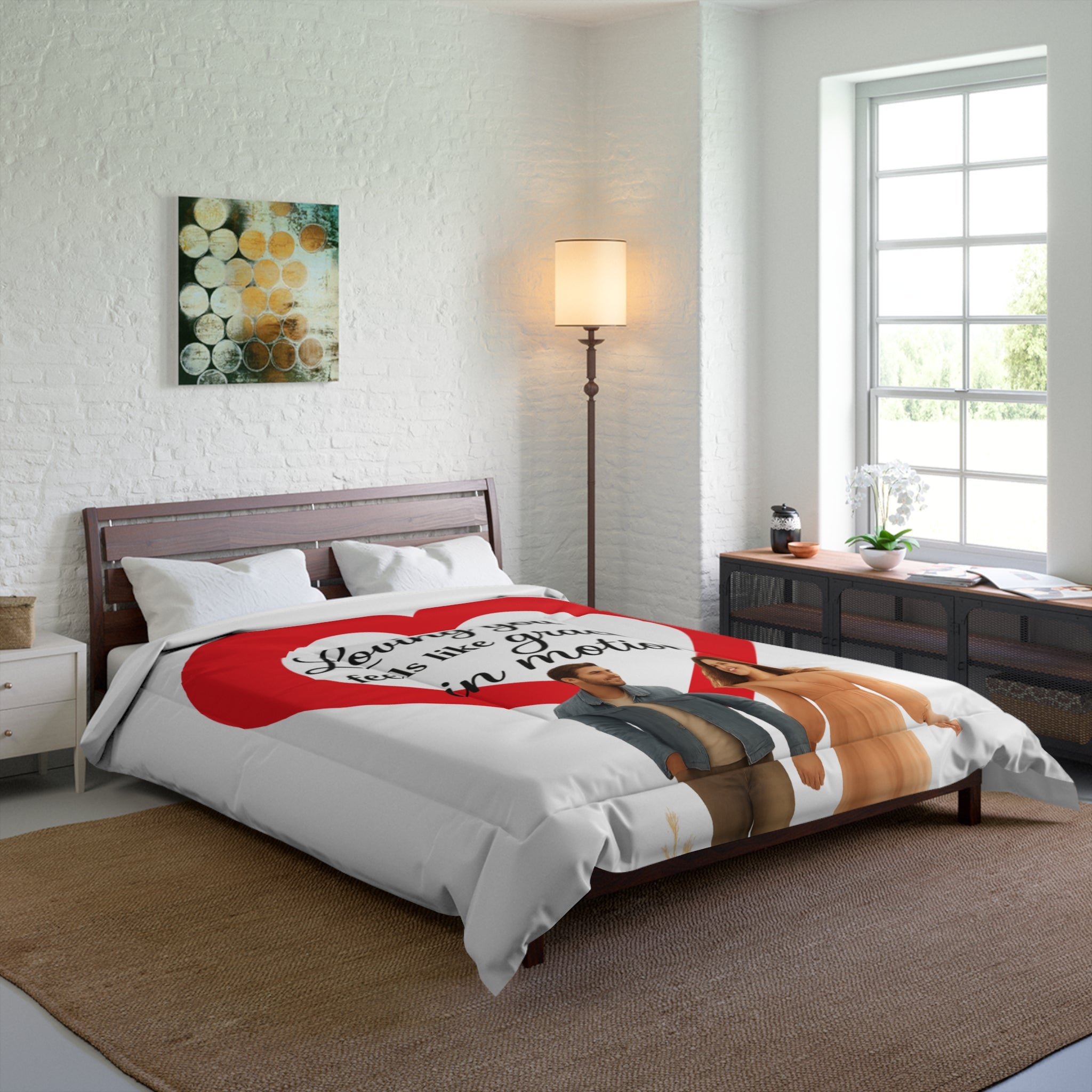 Comforter - "Loving You Feels Like Grace in Motion" Heart Couple Romantic Bedding