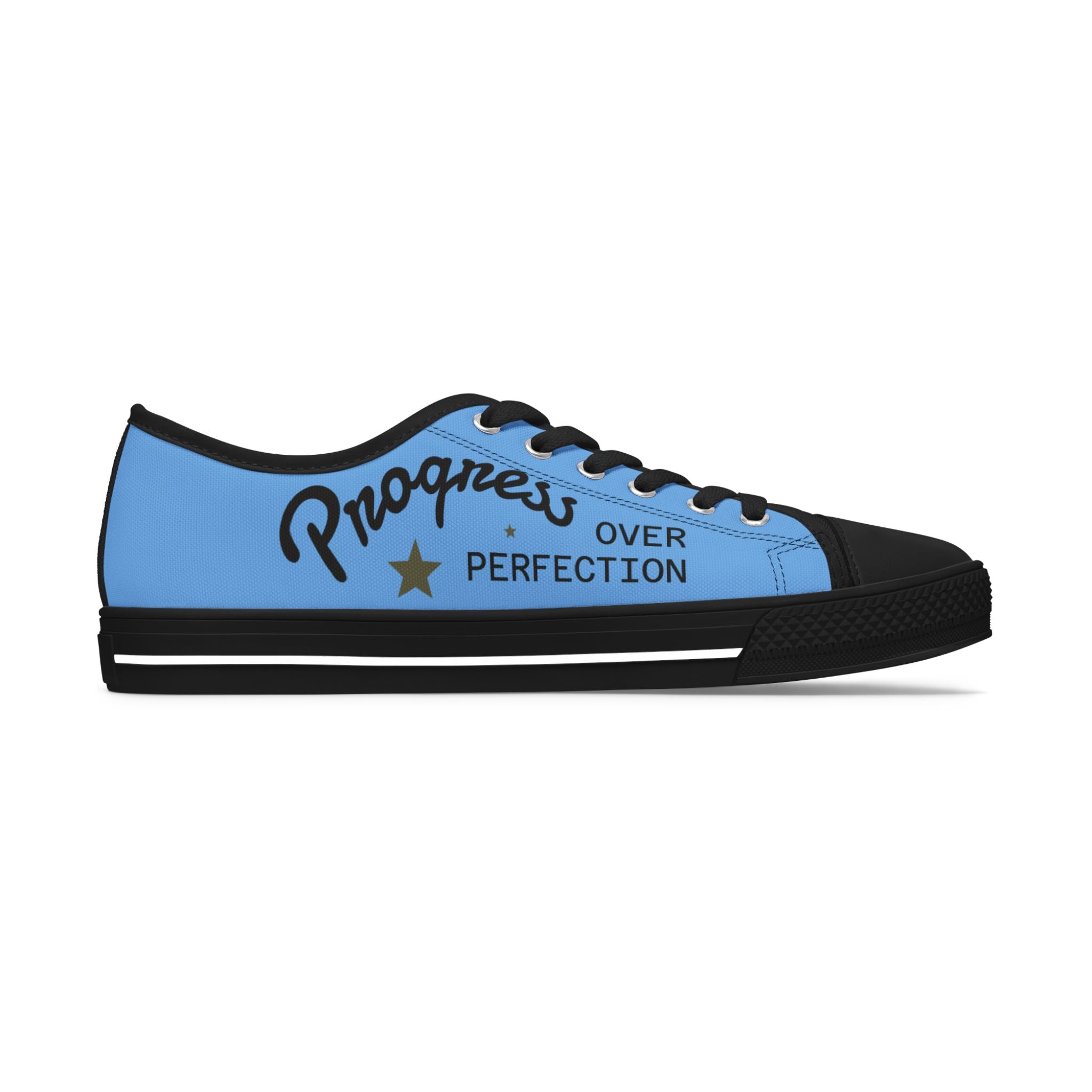 Blue Stylish Women's Low Top Sneakers - Casual, Comfortable, Everyday Wear, Perfect for Summer, Striped Sneakers, Trendy Footwear **Progress Over Perfection"