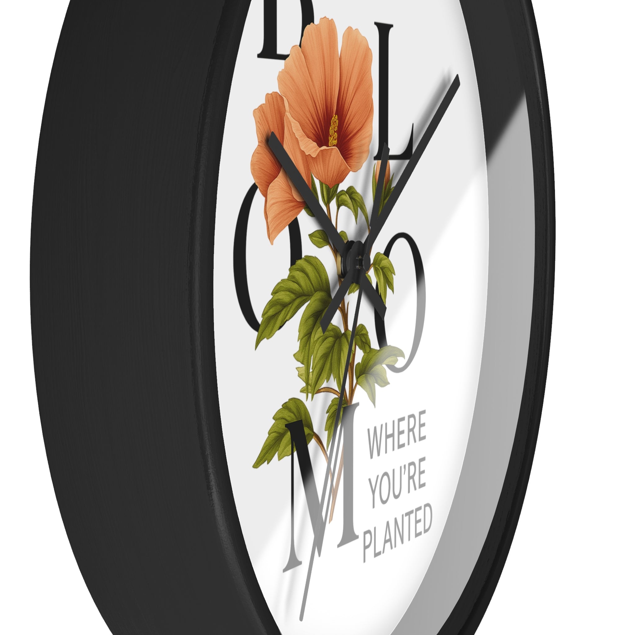 Bloom Where You're Planted Wall Clock, Floral Home Decor, Botanical Gift, Inspirational Wall Art, Modern Timepiece