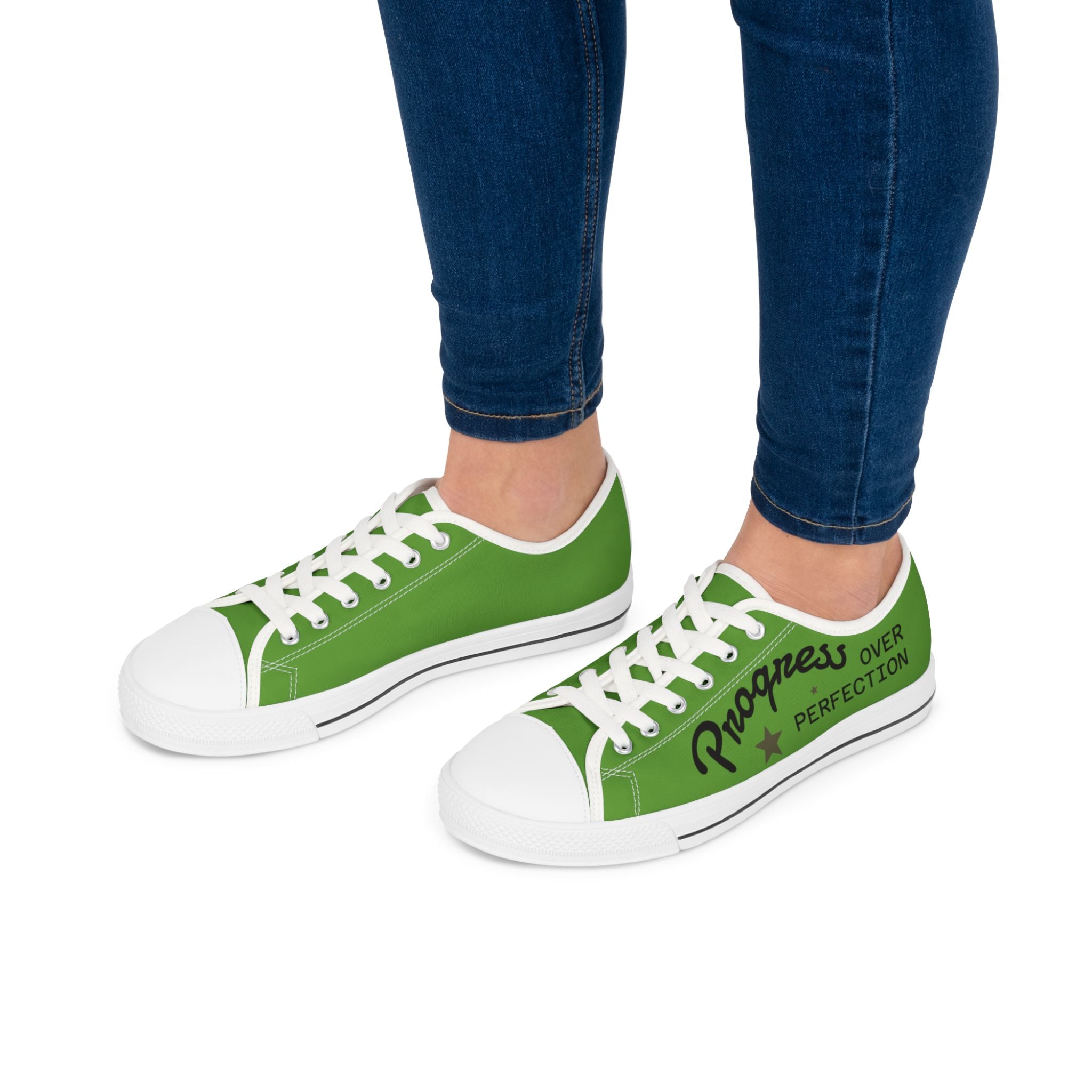 Lime colored Stylish Women's Low Top Sneakers - Casual, Comfortable, Everyday Wear, Perfect for Summer, Striped Sneakers, Trendy Footwear **Progress Over Perfection"