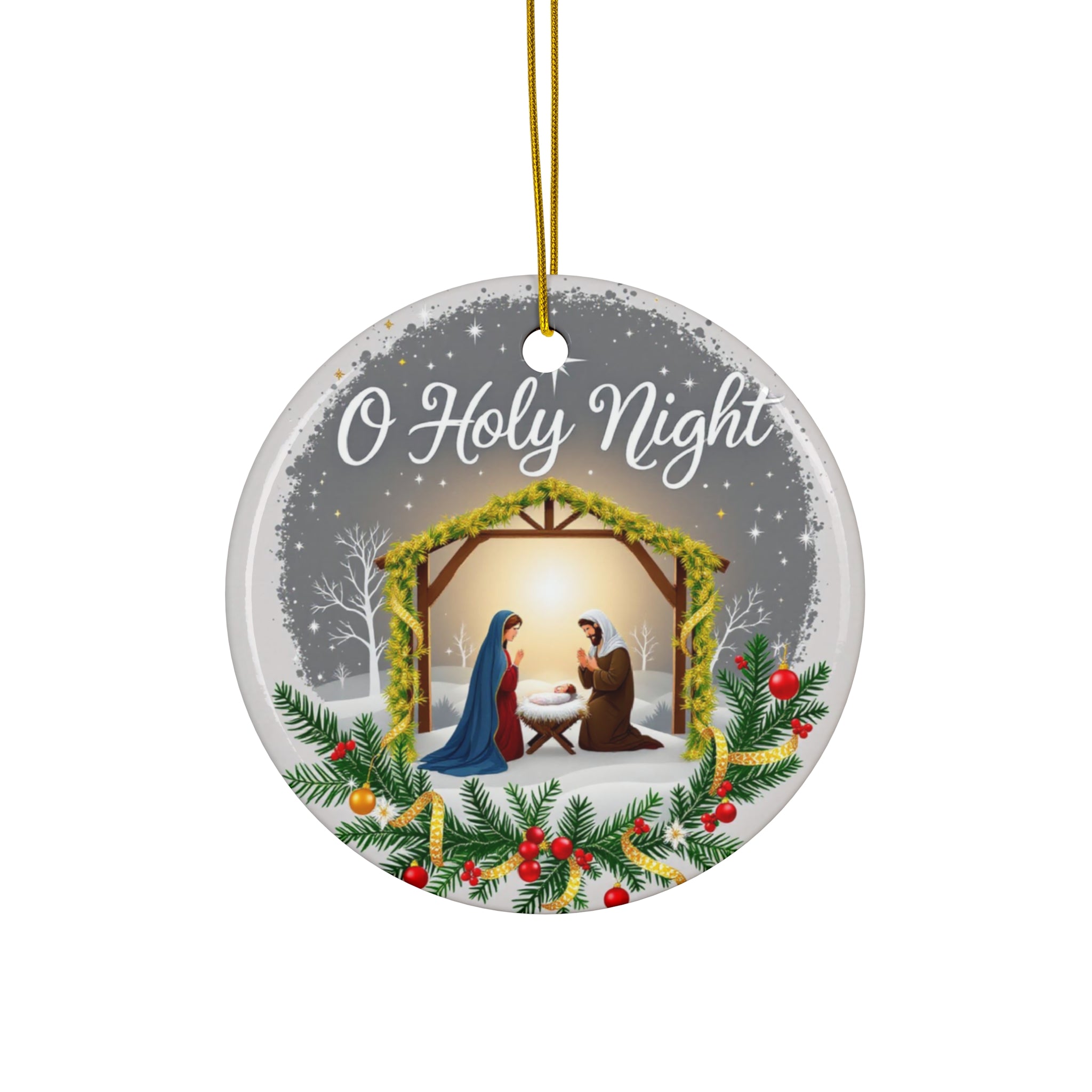 O Holy Night Ceramic Ornament, Religious Christmas Decoration, Holiday Gift, Winter Decor, Nativity Scene Ornament, Seasonal Keepsake