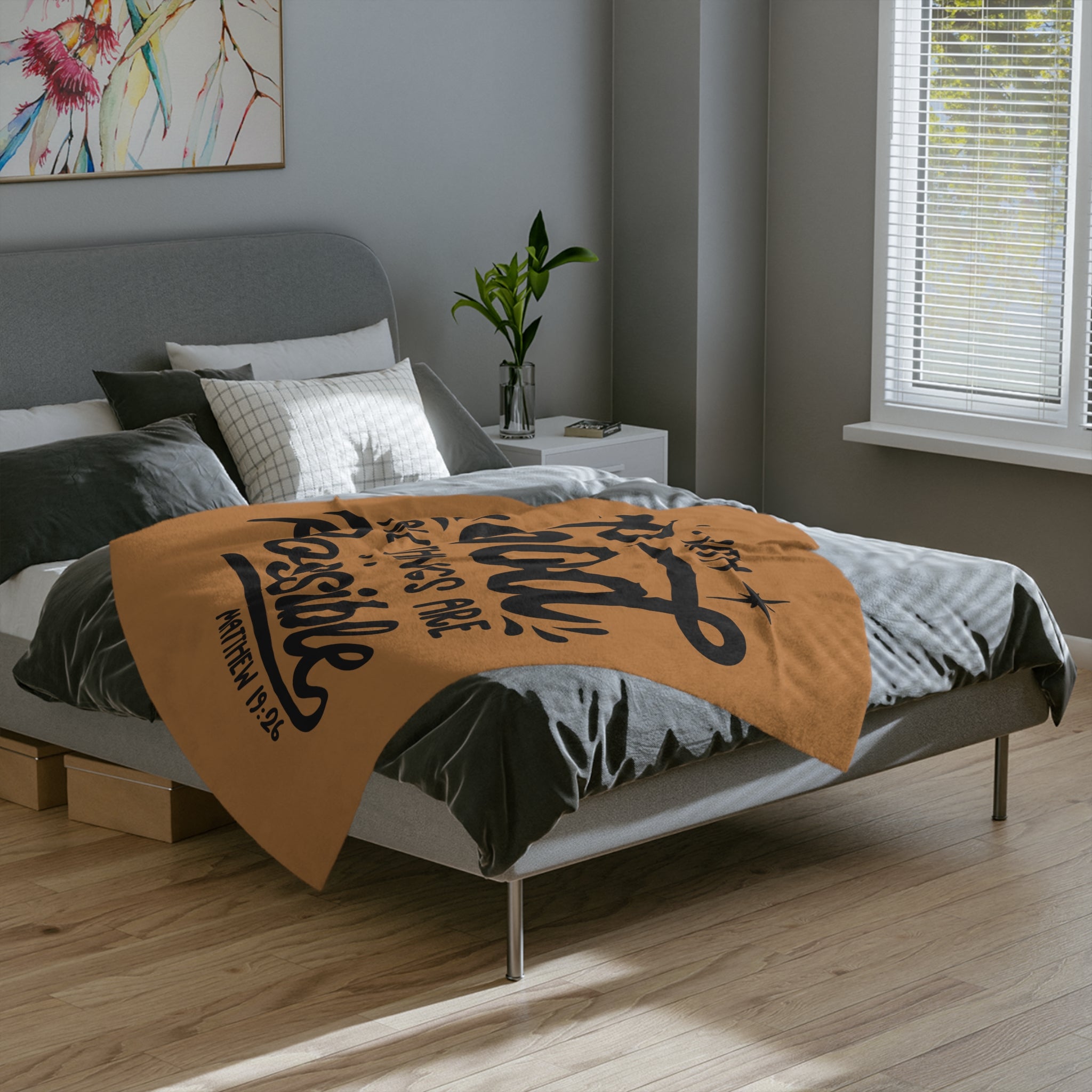 Inspirational Velveteen Microfiber Blanket - "With God All Things Are Possible"