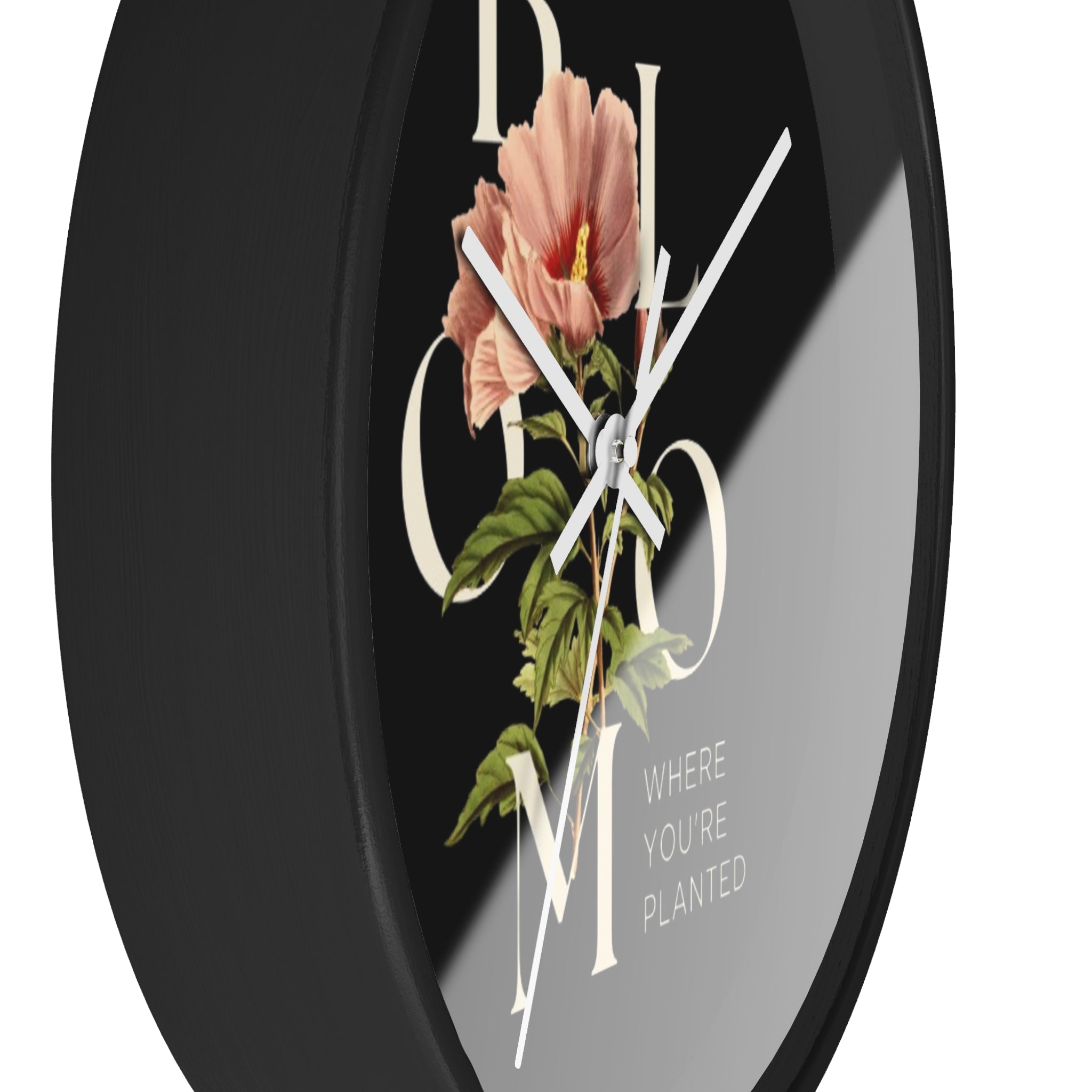 Floral Wall Clock: Bloom Where You’re Planted, Home Decor, Gifts for Plant Lovers, Motivational Wall Art, Modern Timepiece, Flower Design