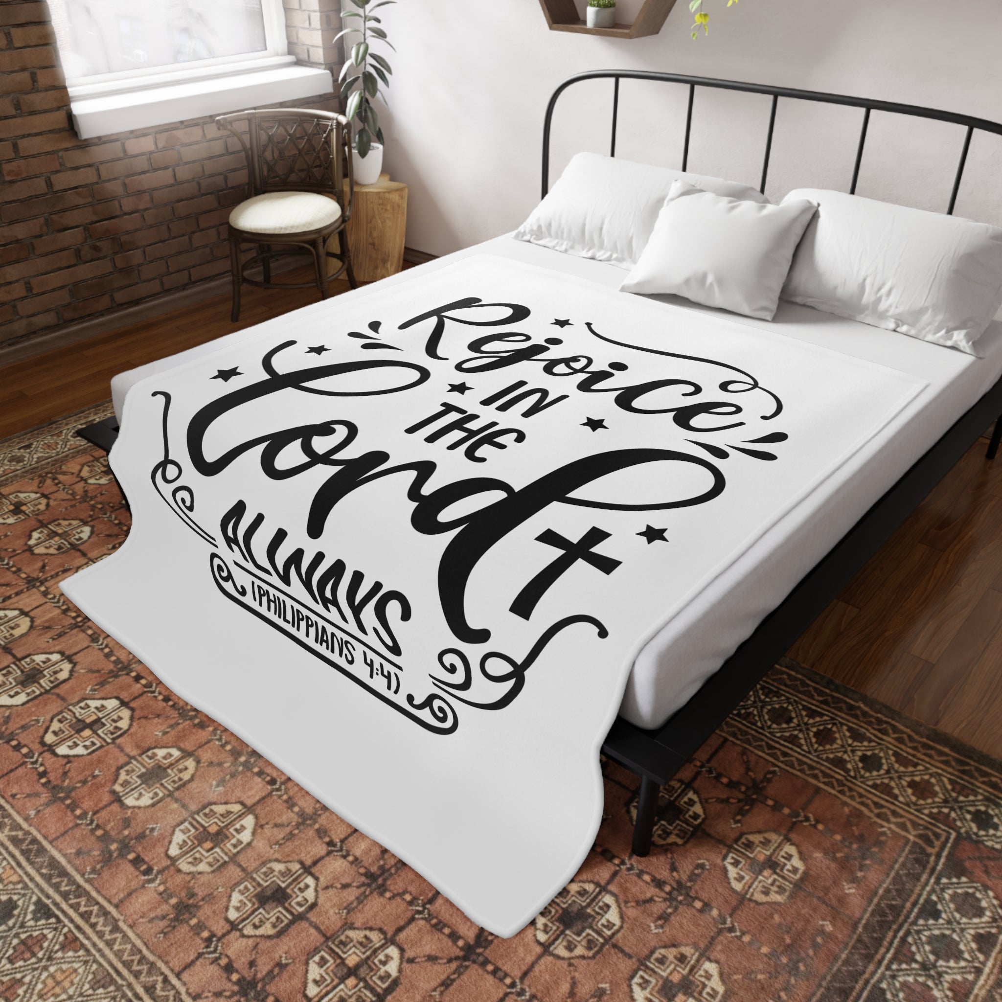 Inspirational Plush Fleece Blanket - 'Rejoice in the Lord Always'