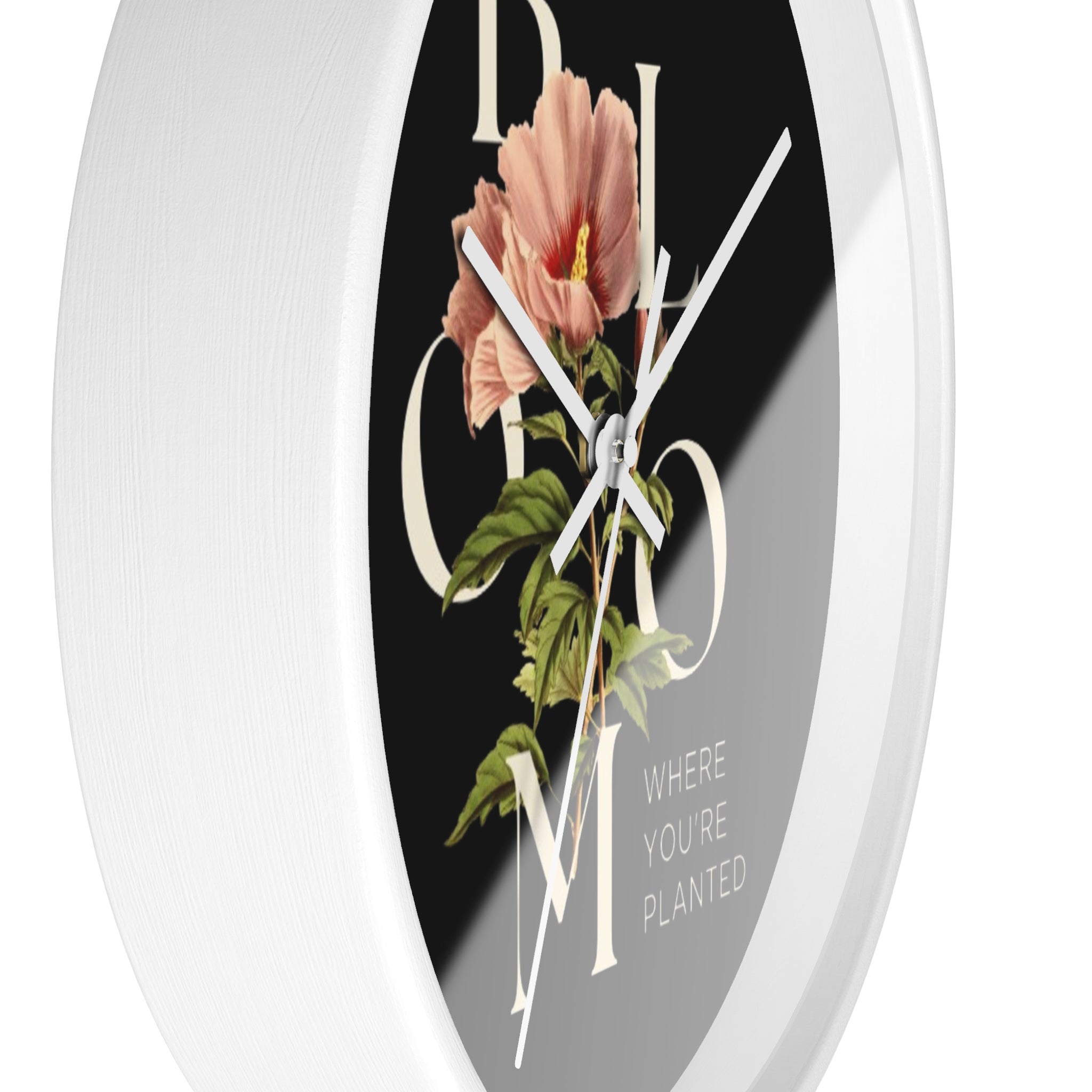 Floral Wall Clock: Bloom Where You’re Planted, Home Decor, Gifts for Plant Lovers, Motivational Wall Art, Modern Timepiece, Flower Design