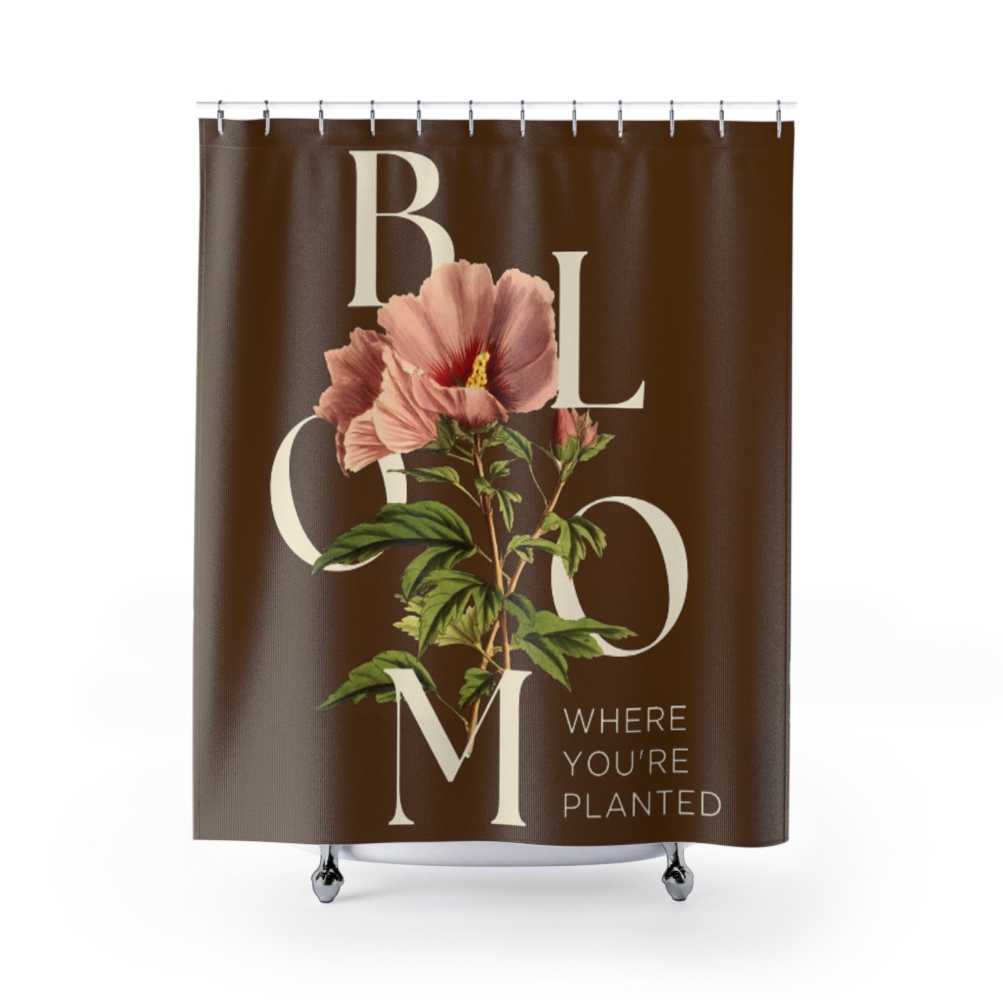 Brown Bloom Where You're Planted Shower Curtain, Floral Bathroom Decor, Boho Home Decor, Gift for Flower Lovers, Unique Bathroom Makeover