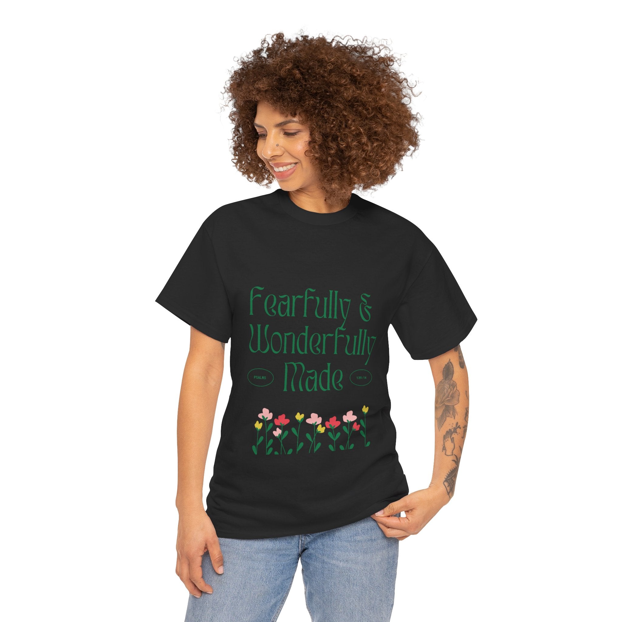 Fearfully & Wonderfully Made Unisex Cotton Tee – Inspirational Floral T-Shirt