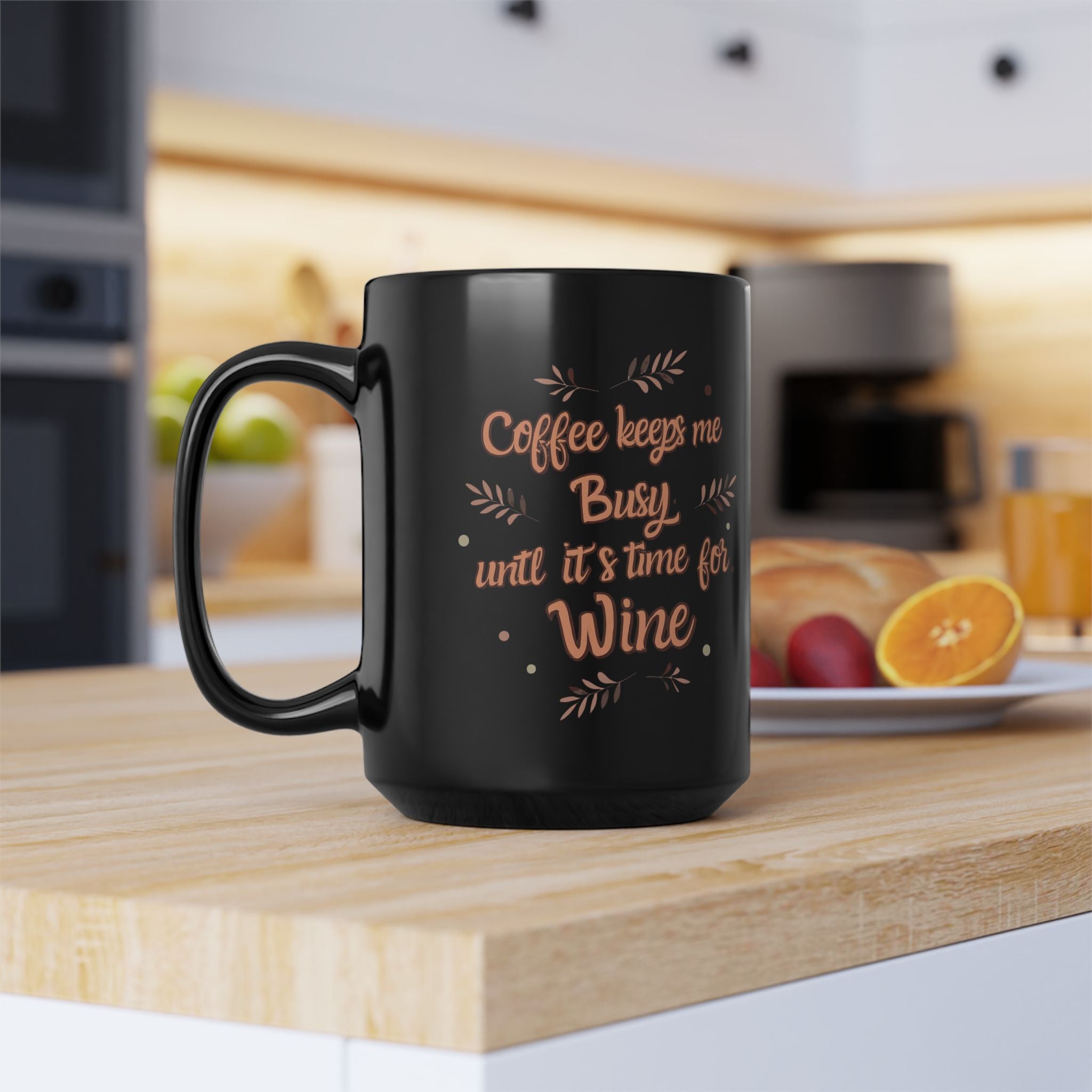 Coffee & Wine Mug - Funny 15oz Black Coffee Cup, Perfect for Coffee Lovers, Gift for Birthdays, Holidays, Housewarming