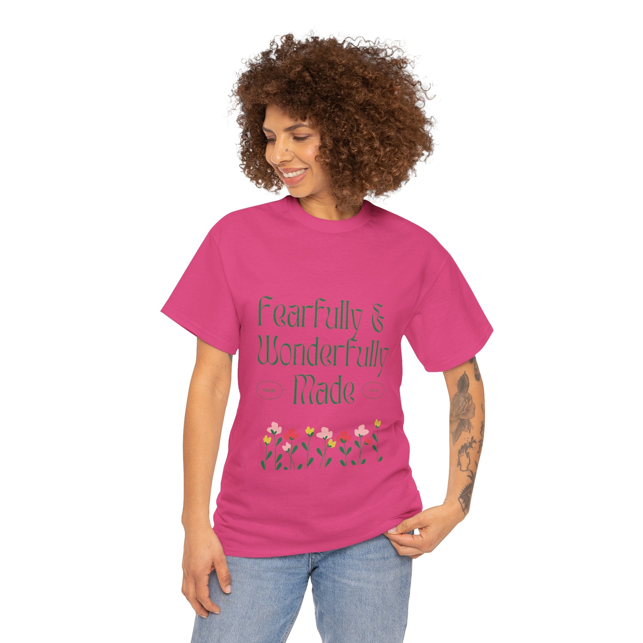 Fearfully & Wonderfully Made Unisex Cotton Tee – Inspirational Floral T-Shirt