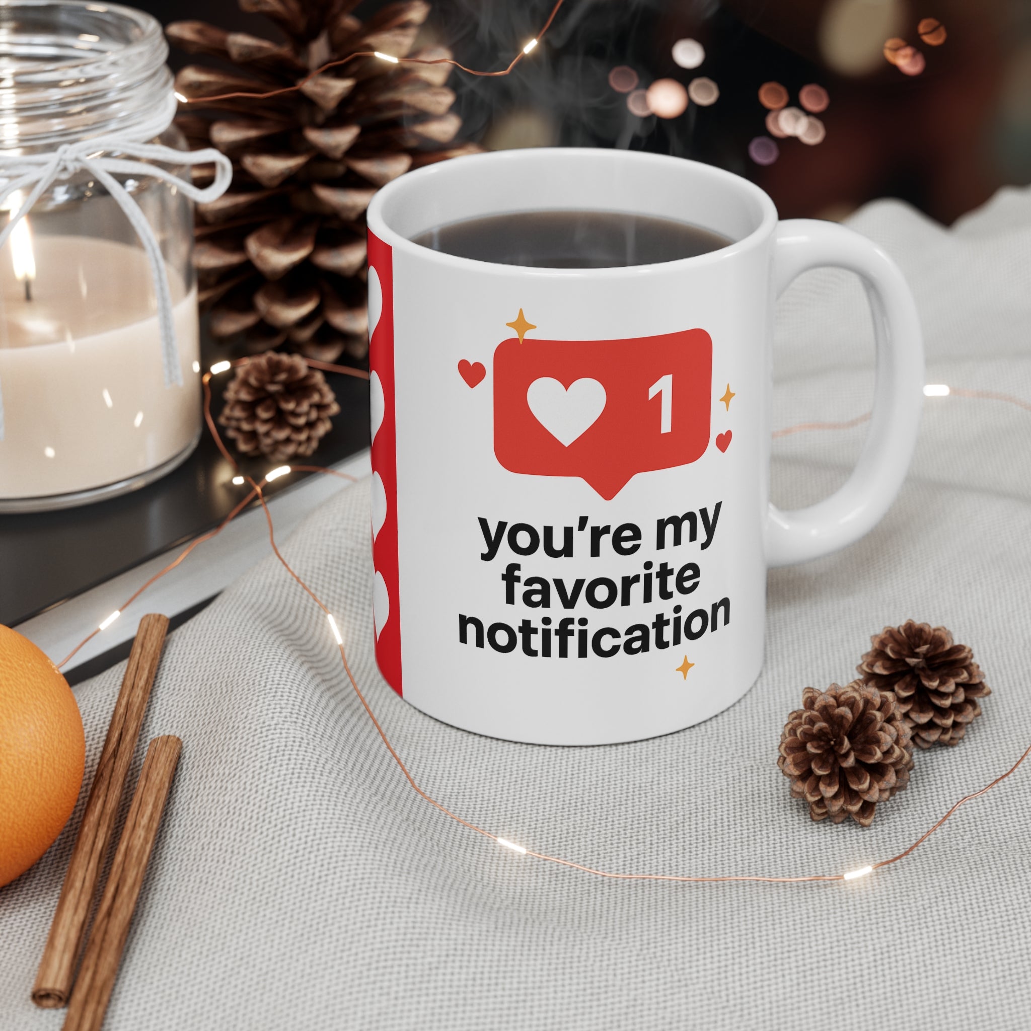 Cute Notification Mug, Gift for Loved Ones, Sweetheart Coffee Cup, Valentine's Day Gift, Romantic Tea Mug