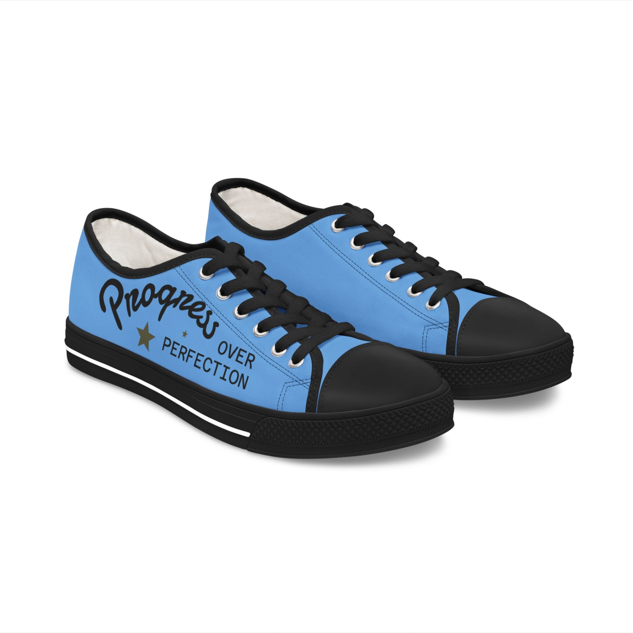 Blue Stylish Women's Low Top Sneakers - Casual, Comfortable, Everyday Wear, Perfect for Summer, Striped Sneakers, Trendy Footwear **Progress Over Perfection"