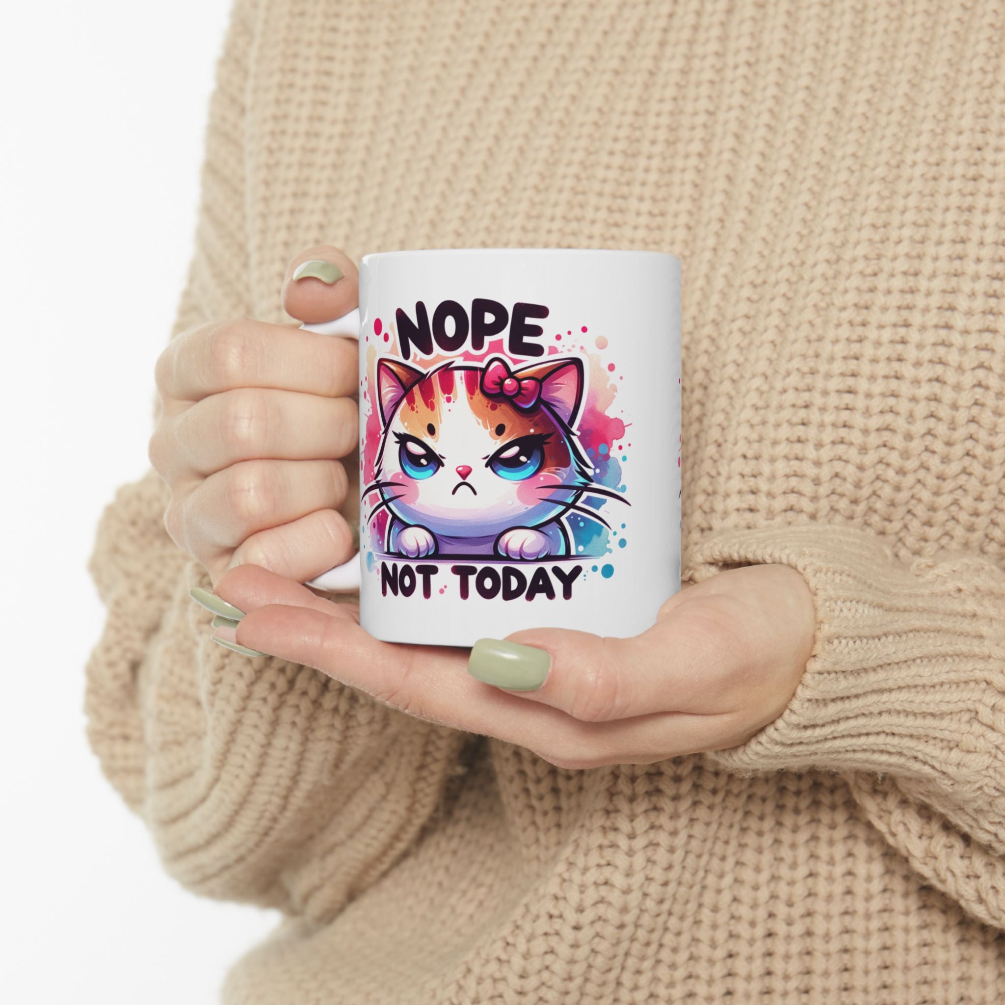 Nope Not Today Cat Ceramic Mug  Colorful 11oz & 15oz Coffee Cup