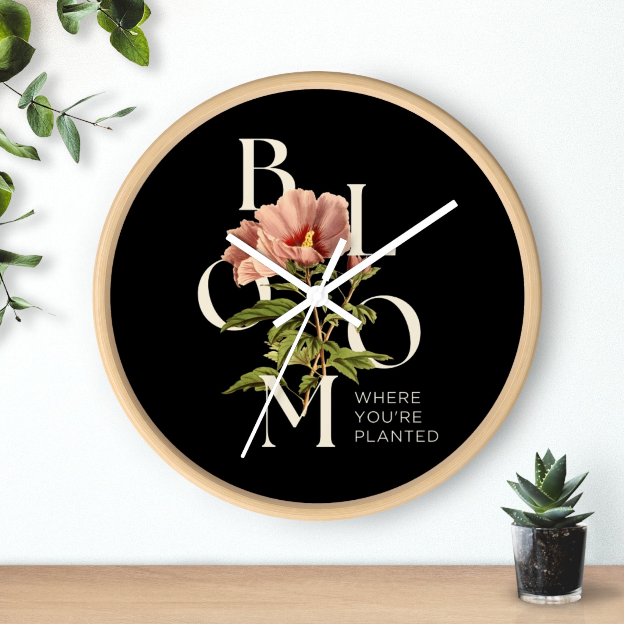 Floral Wall Clock: Bloom Where You’re Planted, Home Decor, Gifts for Plant Lovers, Motivational Wall Art, Modern Timepiece, Flower Design