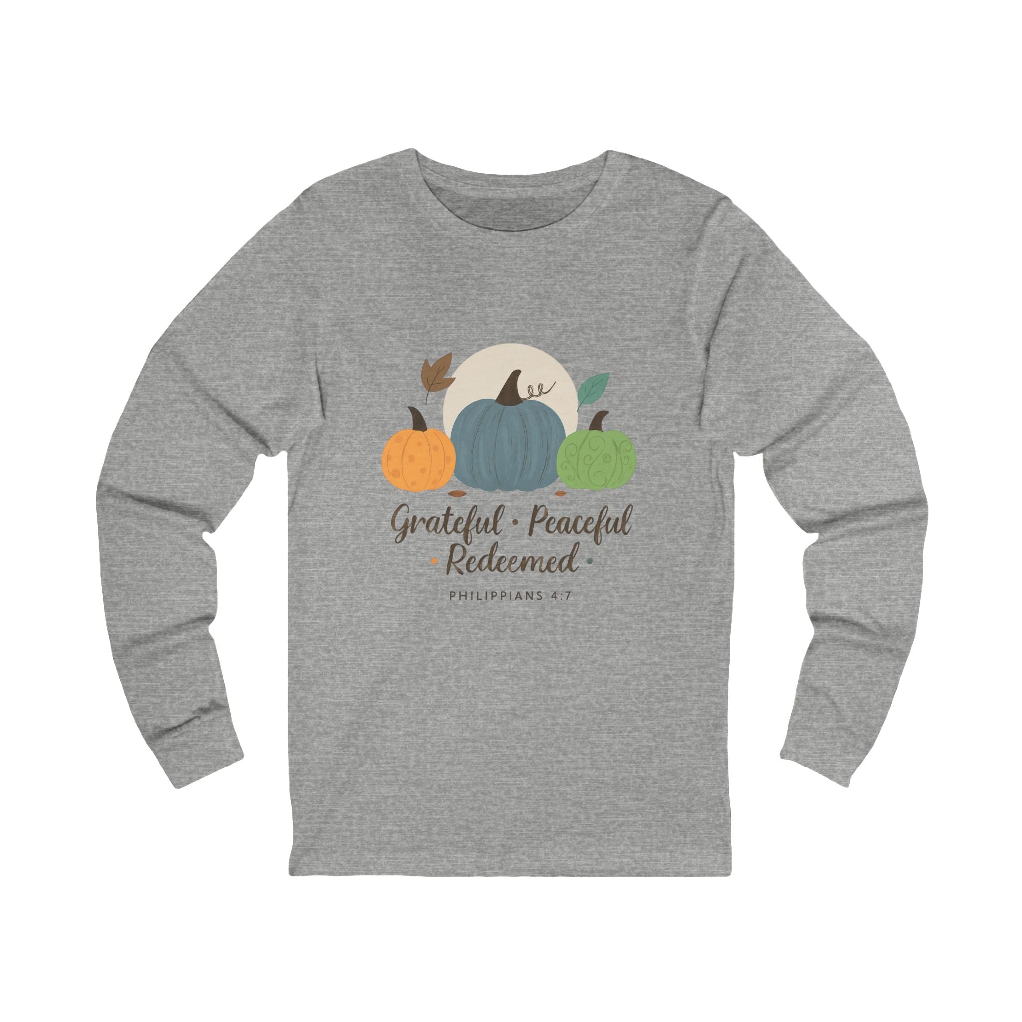 Grateful Pumpkin Long Sleeve Tee, Cozy Fall Shirt, Thanksgiving Apparel, Cute Casual Top, Autumn Gifts, Peaceful Holiday Wear