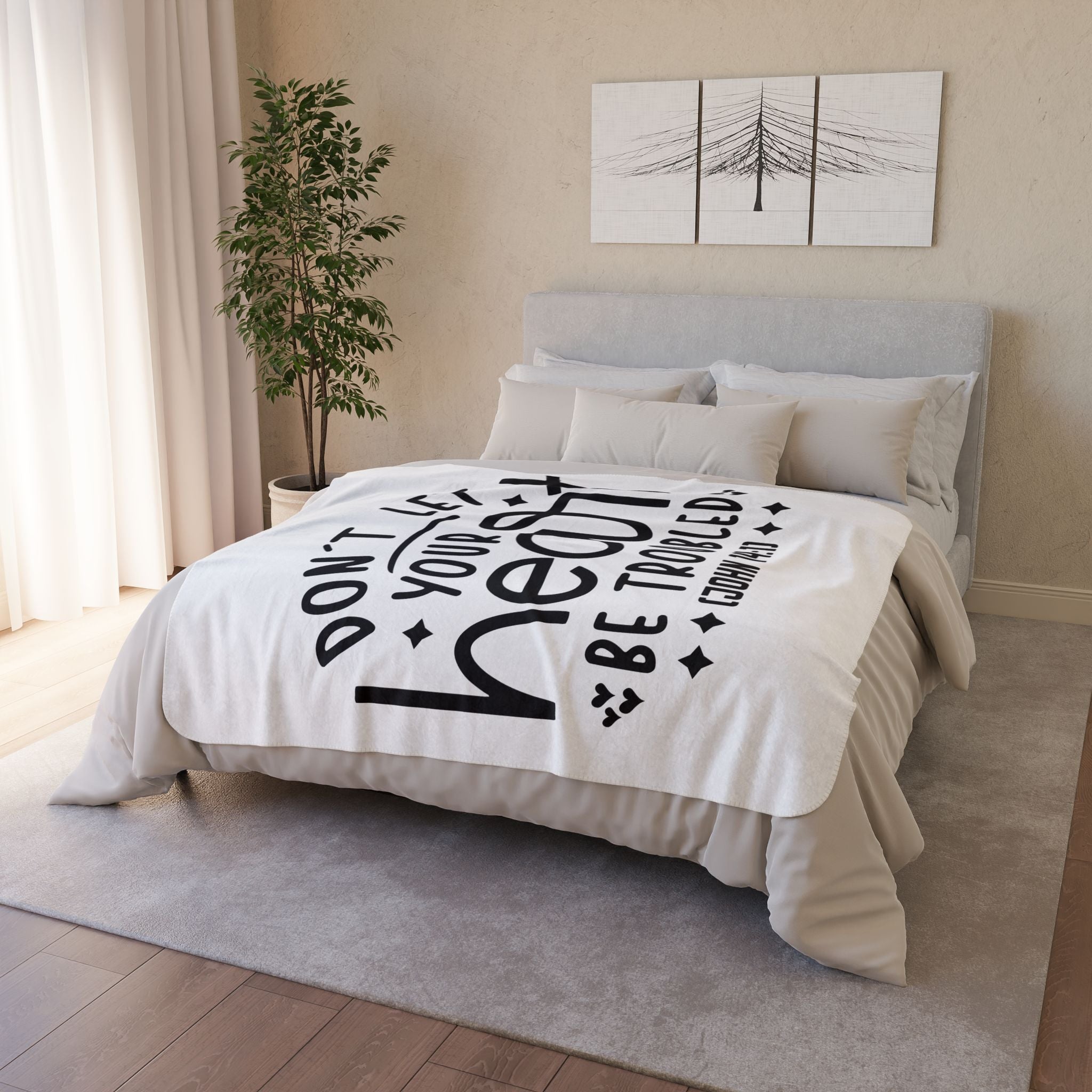 Inspirational Fleece Sherpa Blanket - 'Don't Let Your Heart Be Troubled' (John 14:1) - Cozy Comfort for Home & Gifts