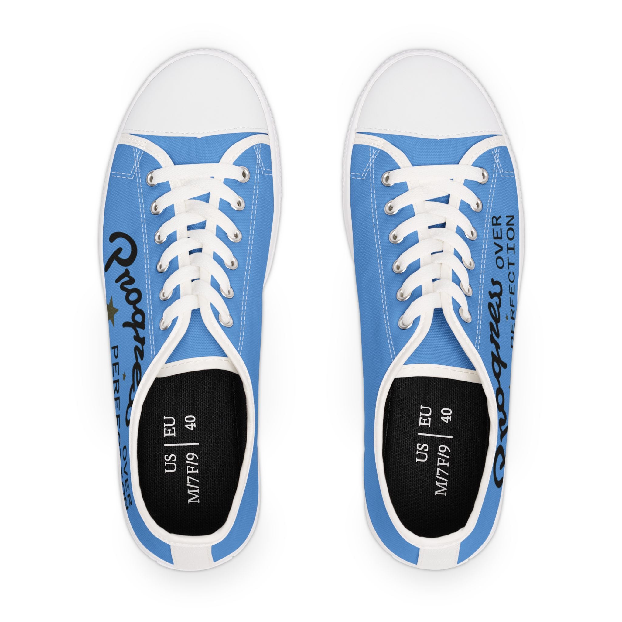 Blue Stylish Women's Low Top Sneakers - Casual, Comfortable, Everyday Wear, Perfect for Summer, Striped Sneakers, Trendy Footwear **Progress Over Perfection"